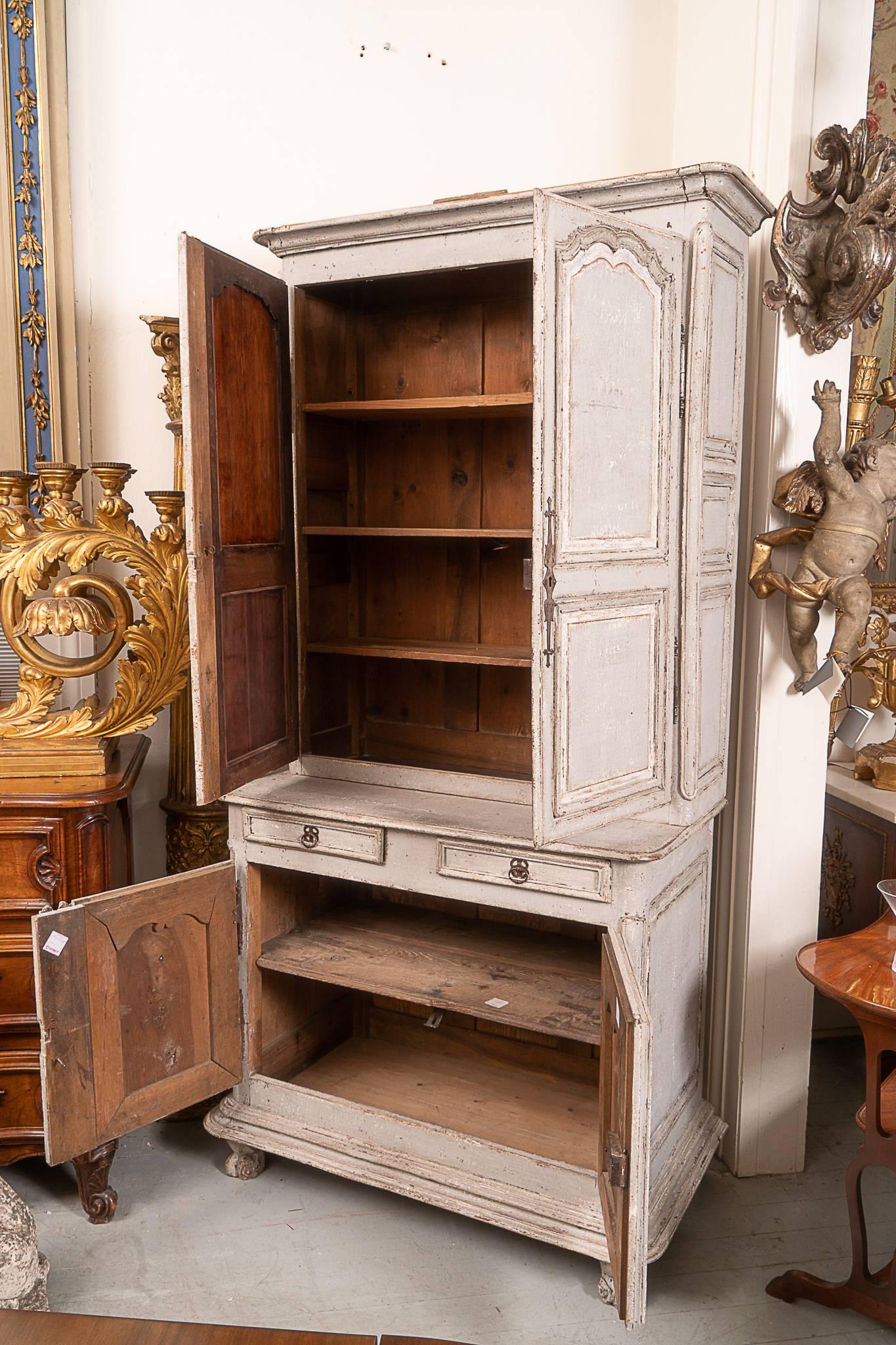 French Provincial 18th Century Painted Buffet Deux Corps