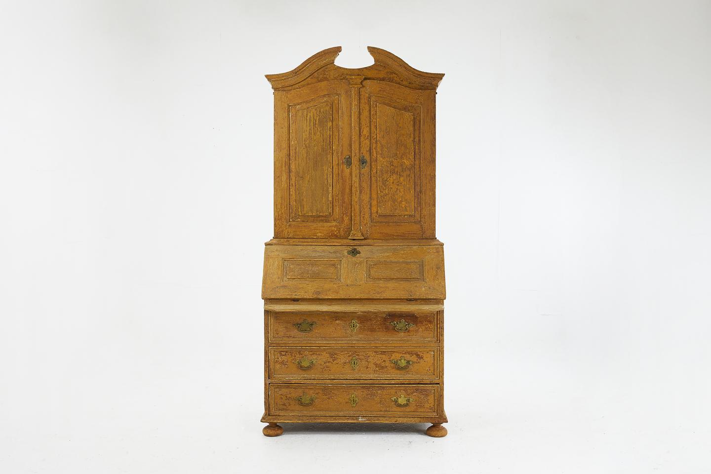 18th century painted bureau cabinet. Increasingly difficult to find in original paint now. Charming smaller proportions.