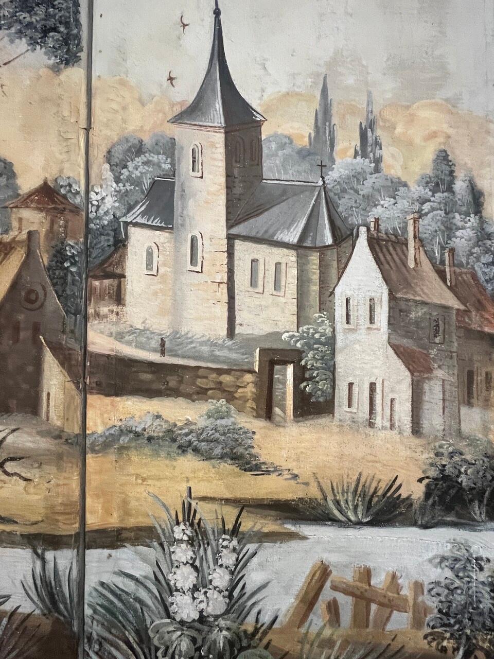 Scopri l'eleganza del XVIII secolo con questo paravento a 3 pannelli dipinto a olio su tela in Belgio. Ogni pannello collega le intricate scene di vita pastorale, delicatamente dipinte a mano in tonalità vivaci. Perfetto per aggiungere un tocco di