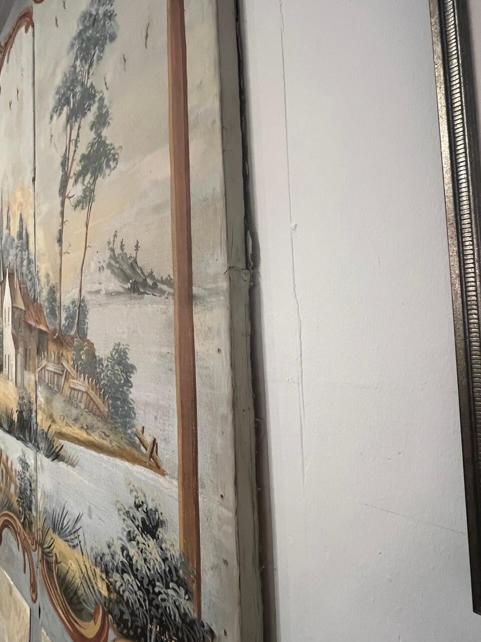Fino al XVIII secolo Paravento belga a 3 pannelli su tela dipinta del XVIII secolo in vendita
