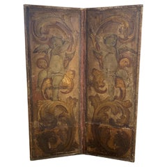 18th Century Painted Canvas Folding Screen