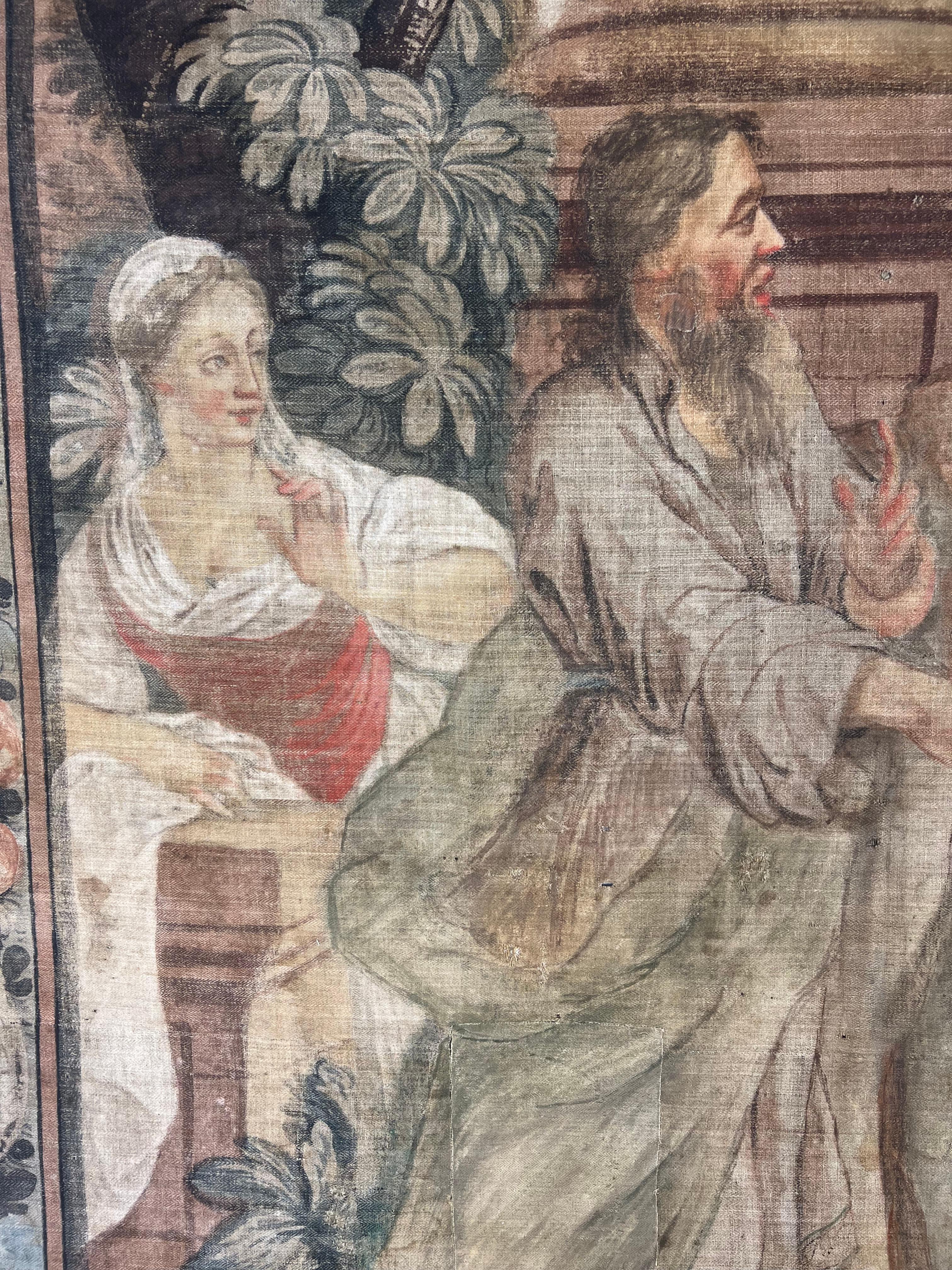 European 18th Century Painted Canvas, Rachel and Leah – Provence, France For Sale