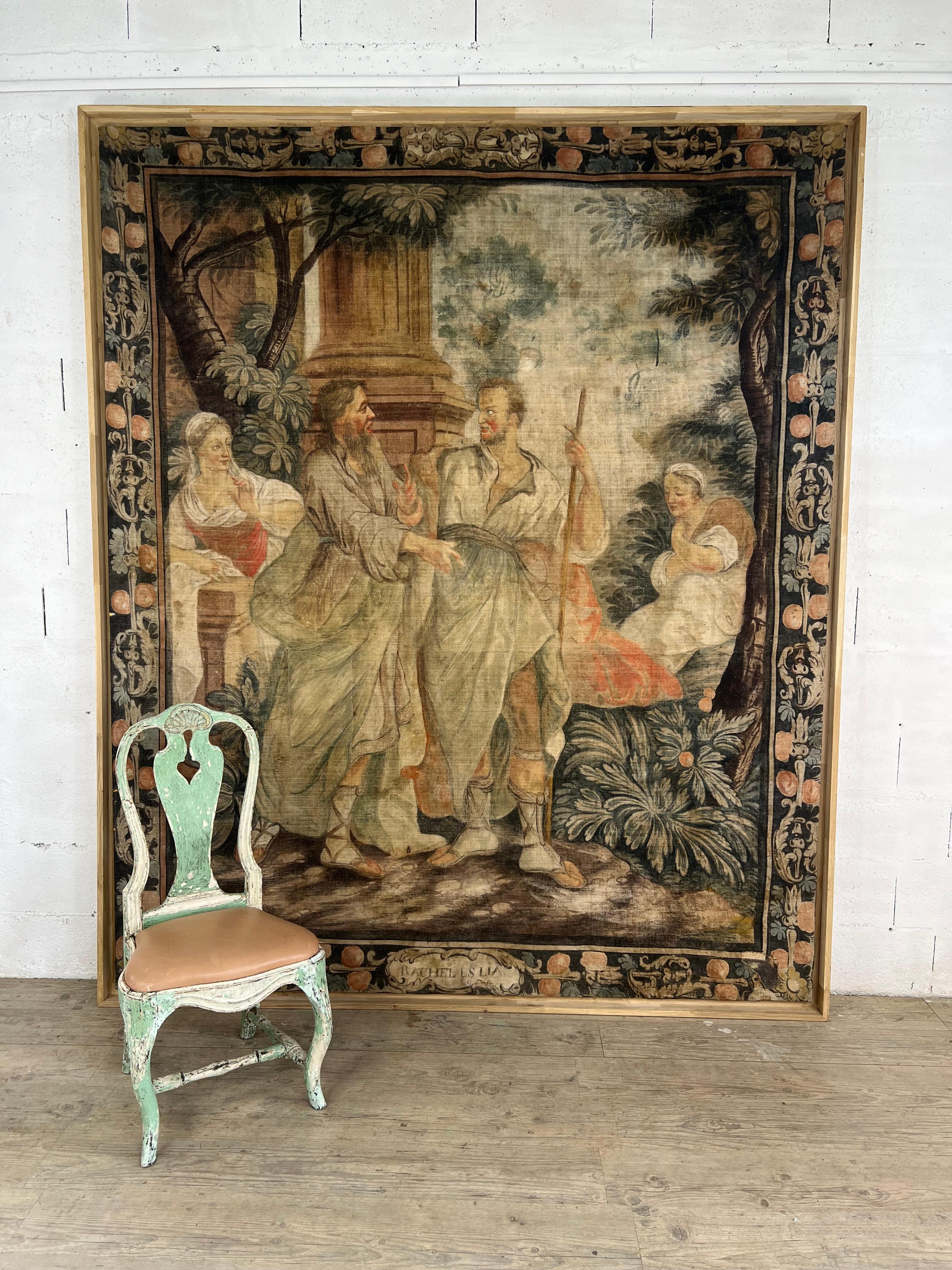 Linen 18th Century Painted Canvas, Rachel and Leah – Provence, France For Sale