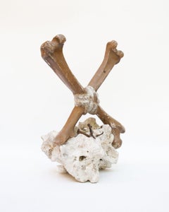 18th Century Painted Church Bone Decoration on Fossil Coral with Handmade Nails
