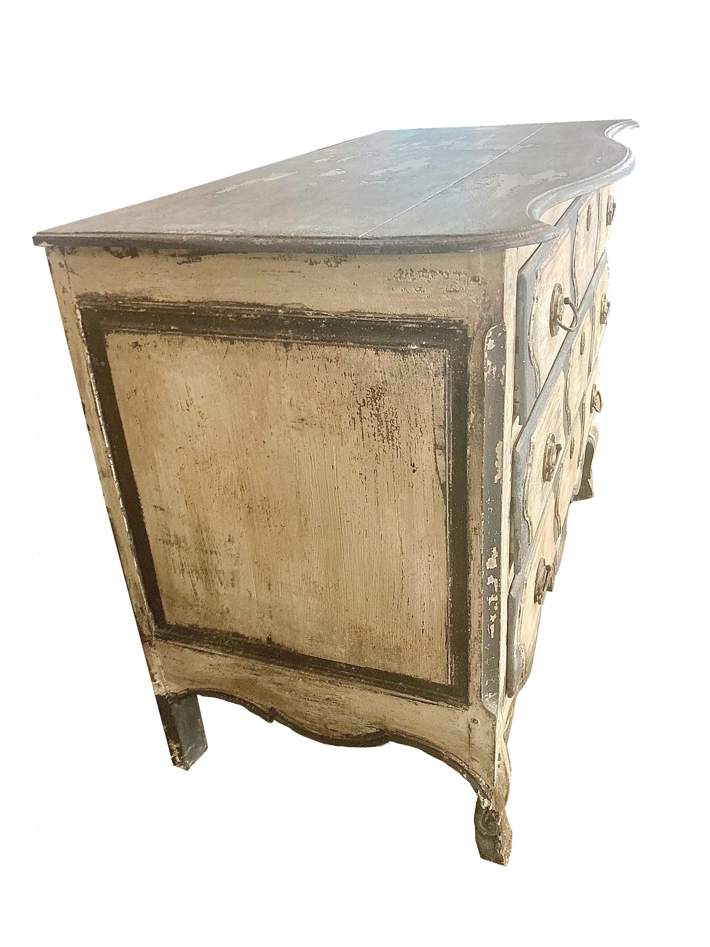 Hand-Carved 18th Century Painted Country French Louis XV Commode, Chest