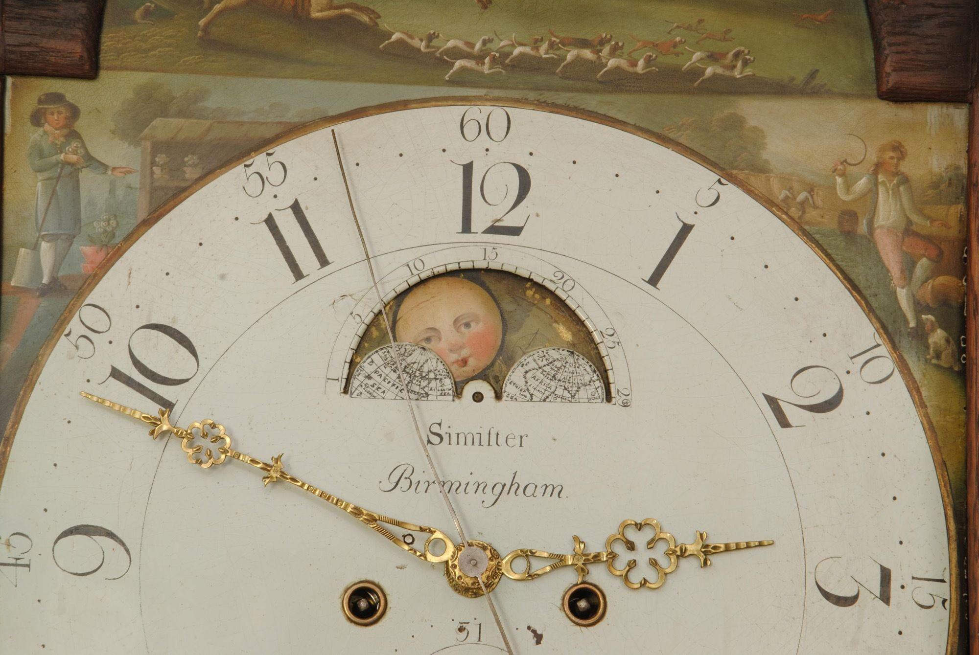 18. Jahrhundert Gemaltes Zifferblatt Mahagoni Langgehäuse Uhr im Angebot 2