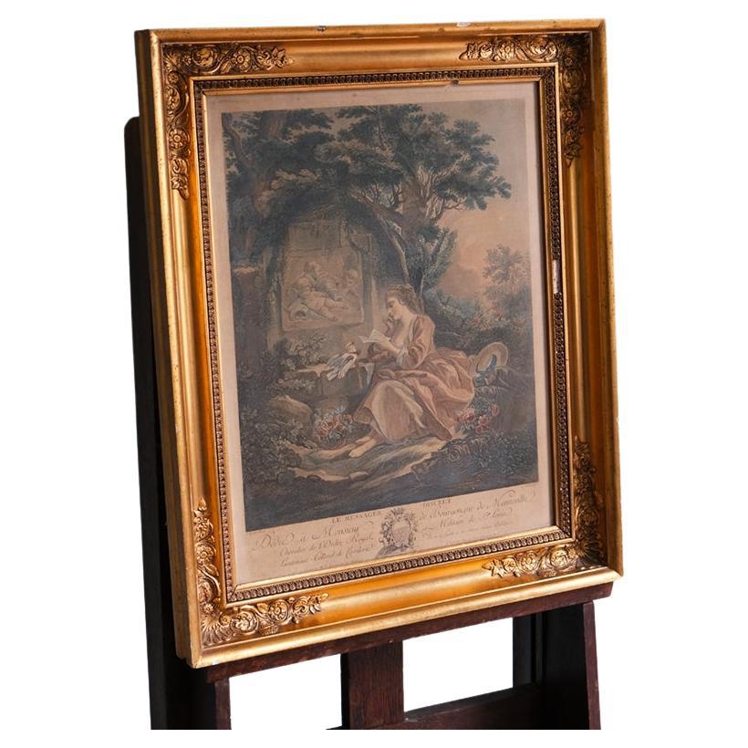 18th Century Painted Engraving, After François Boucher For Sale