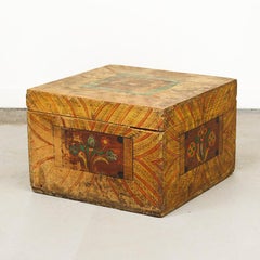 18th Century Painted Folk Art Farmhouse Bridal Chest / Trunk