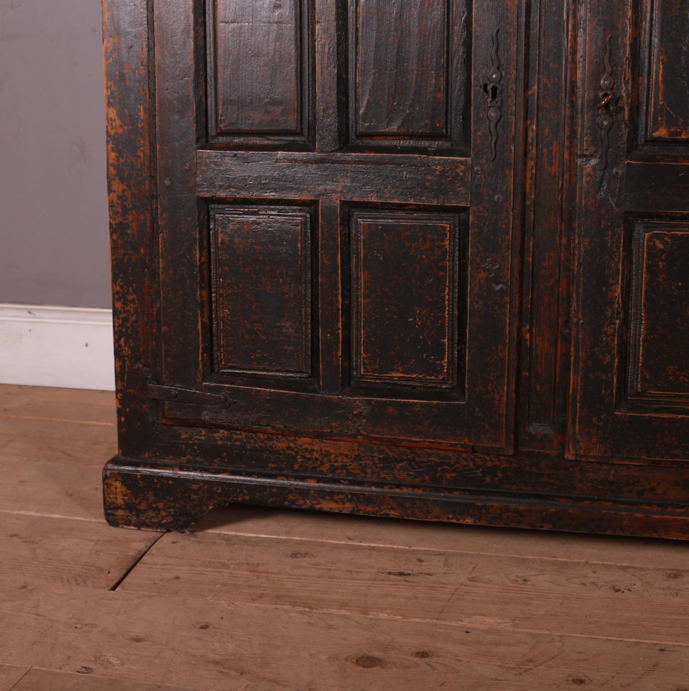 Wonderful late 18th C French painted oak food cupboard with spindle doors. 1780.

Internal depth is 15
