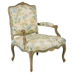 Antique 18th Century Painted French Armchair in Coraggio Fabric