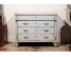 18th Century Painted French Empire Style 4 Drawer Commode in Pale Blue