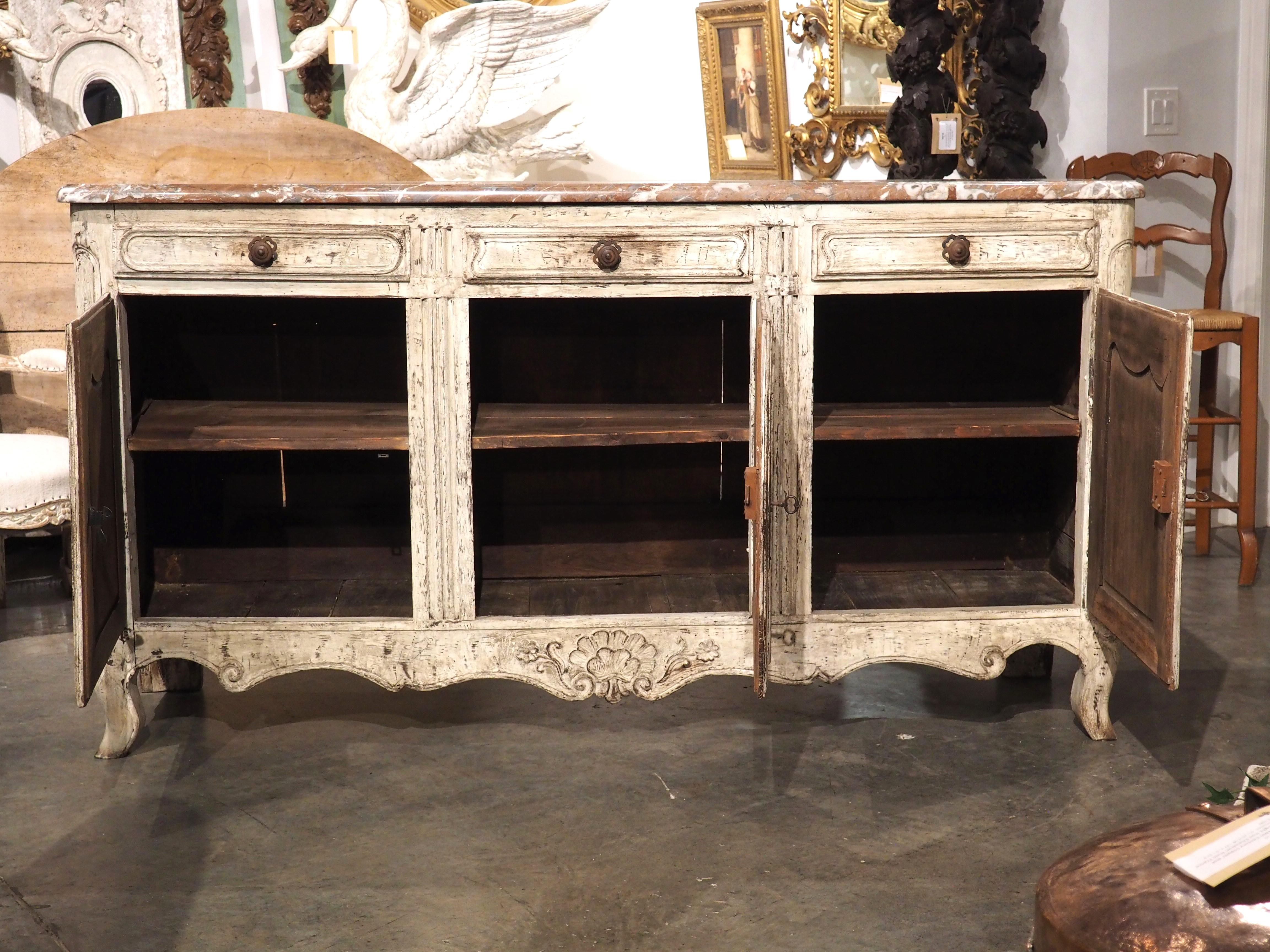 18th Century Painted French Enfilade with Rouge Royal Marble Top For Sale 13