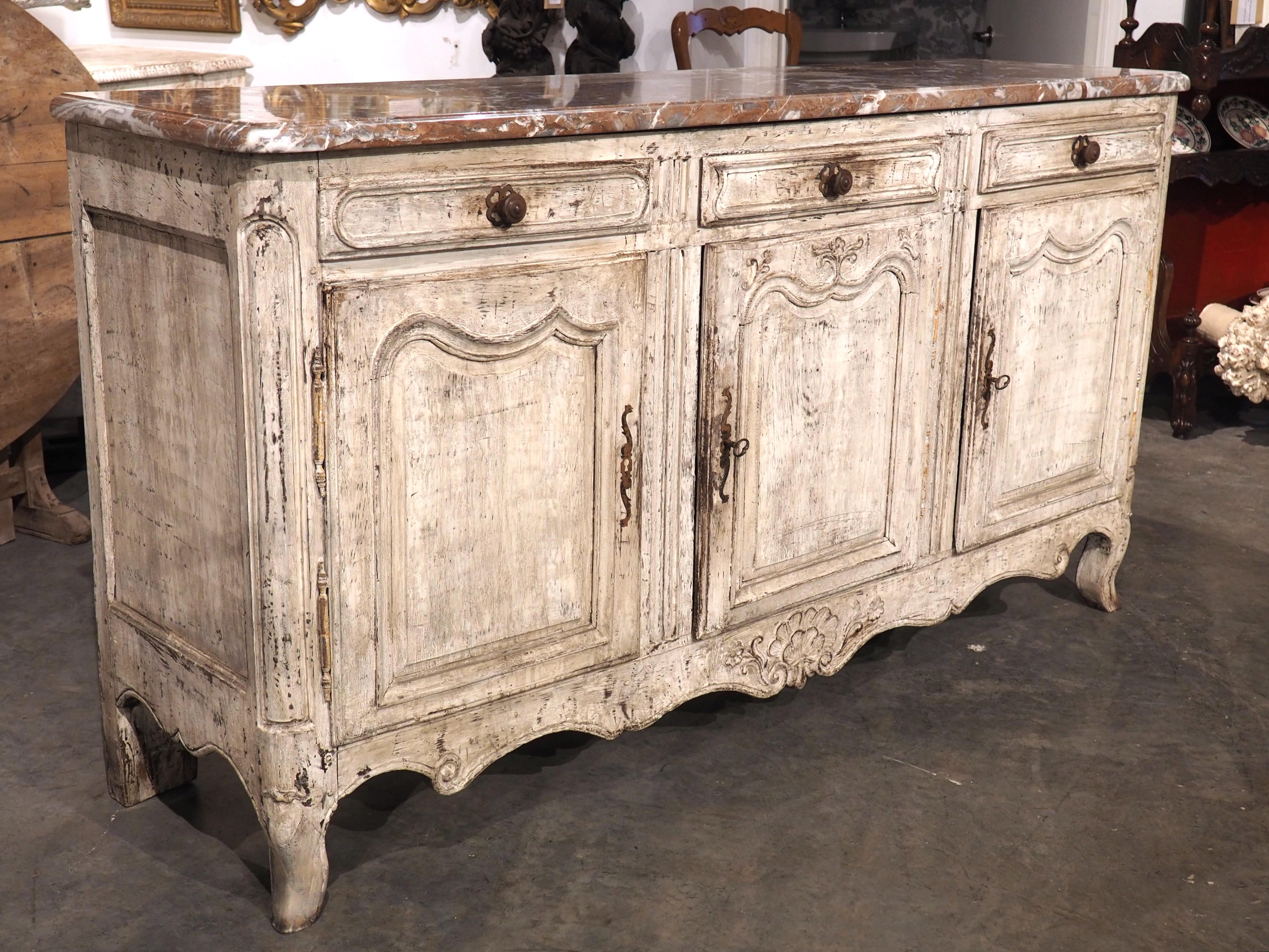 Louis XV 18th Century Painted French Enfilade with Rouge Royal Marble Top For Sale