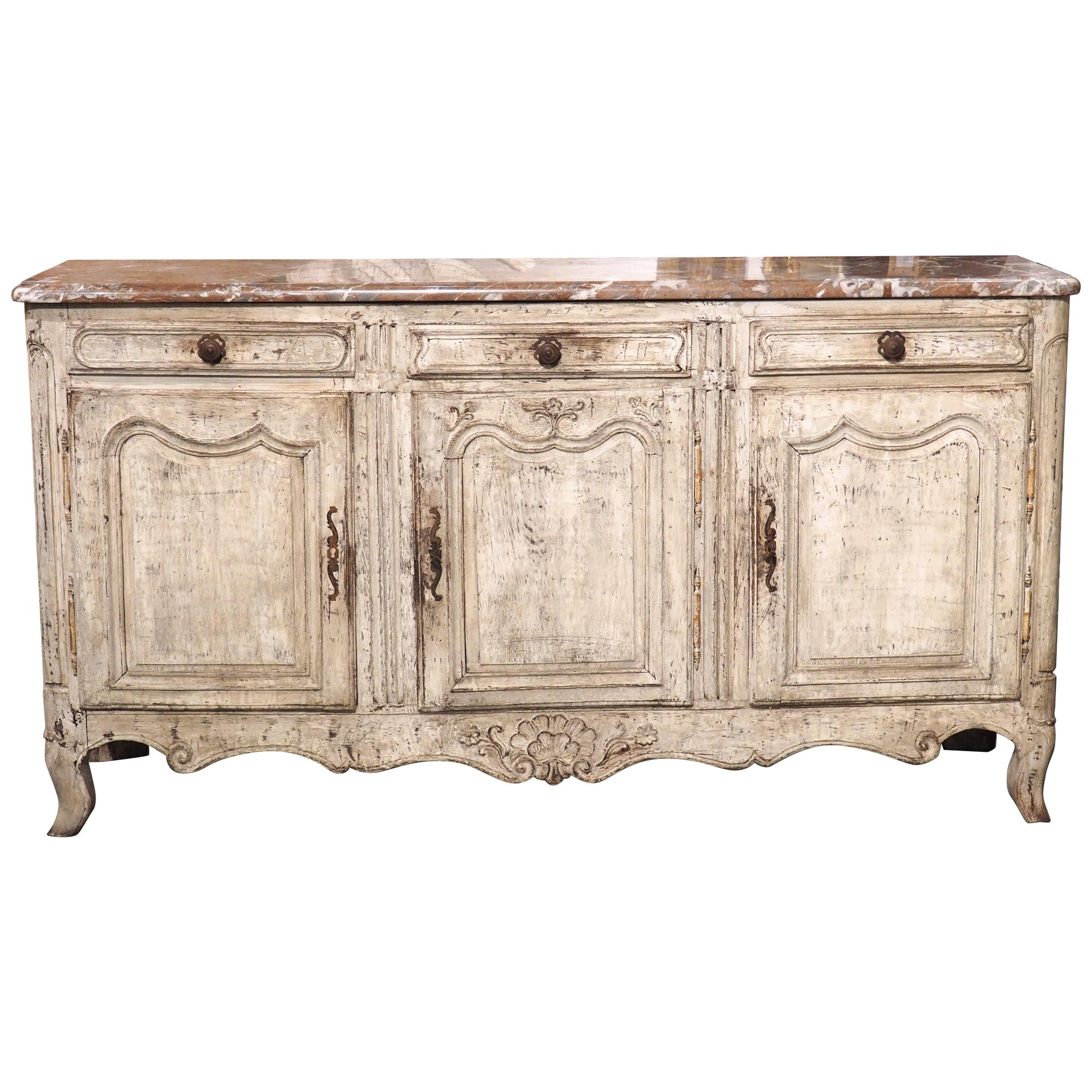 18th Century Painted French Enfilade with Rouge Royal Marble Top