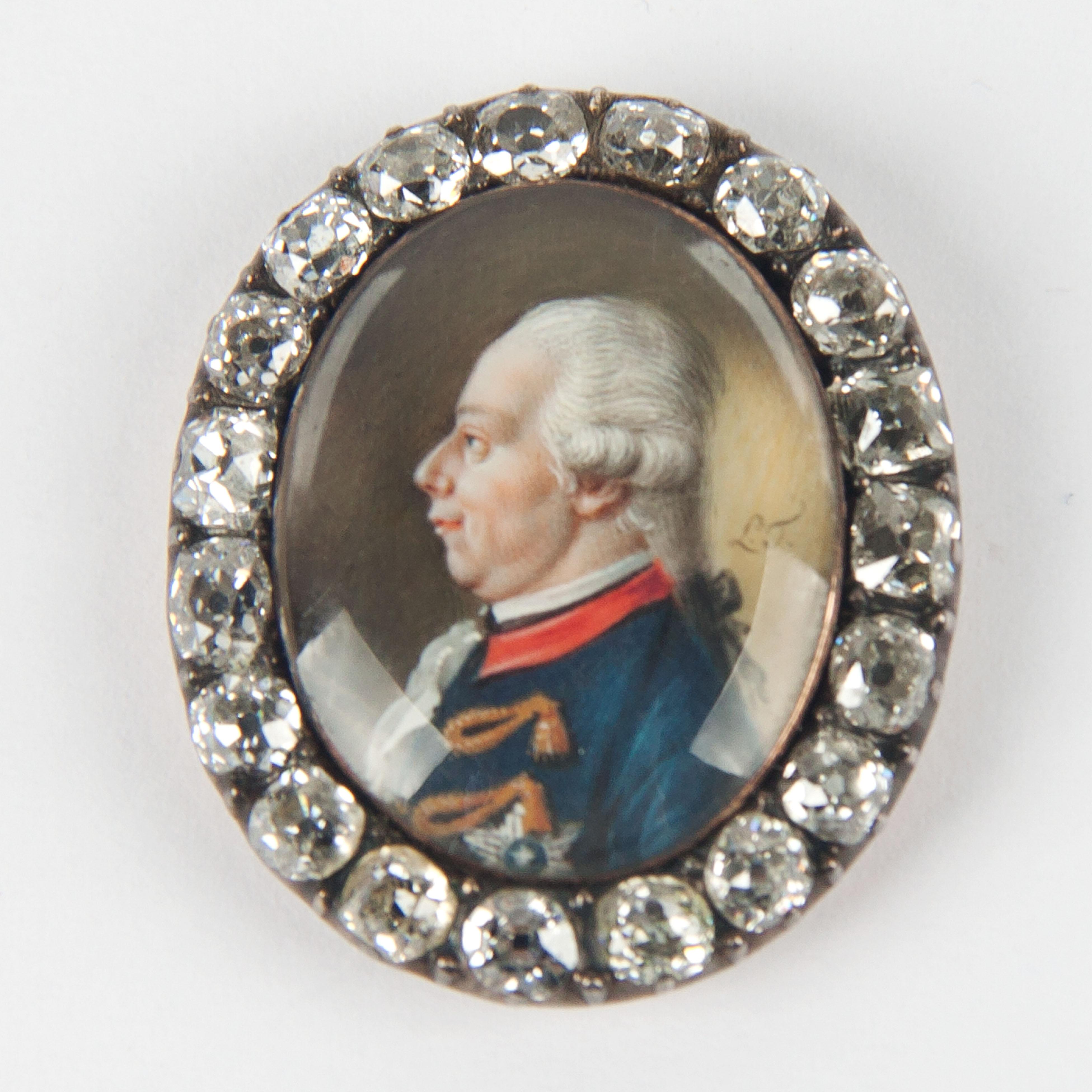 18th century painted golden jewel with diamonds depicting William V.
Signed by  Leonardus Temminck (1753-1813)
