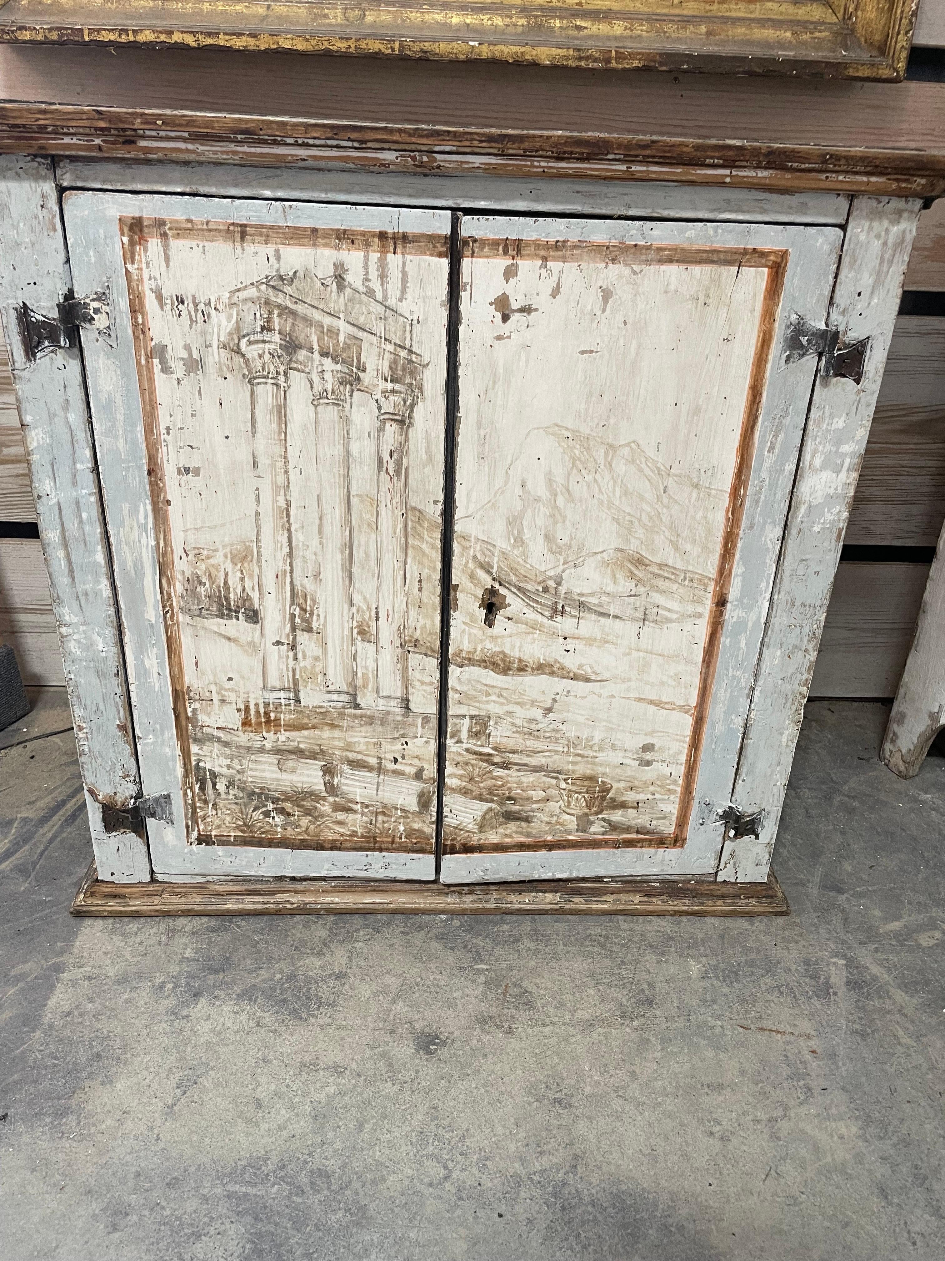 18th Century Painted Italian Buffet with Architectural Design For Sale 11