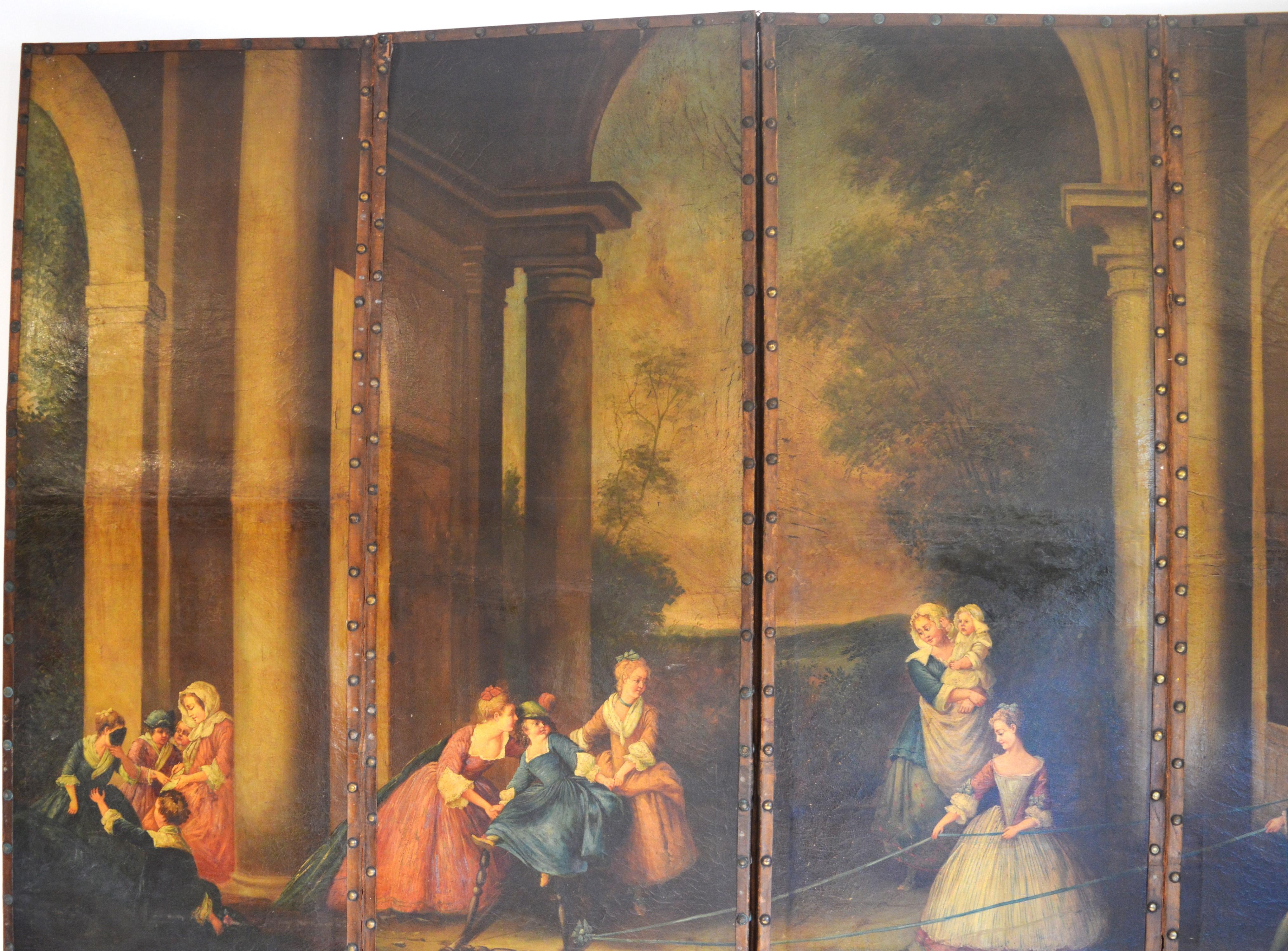 18th century painted leather screen For Sale 4