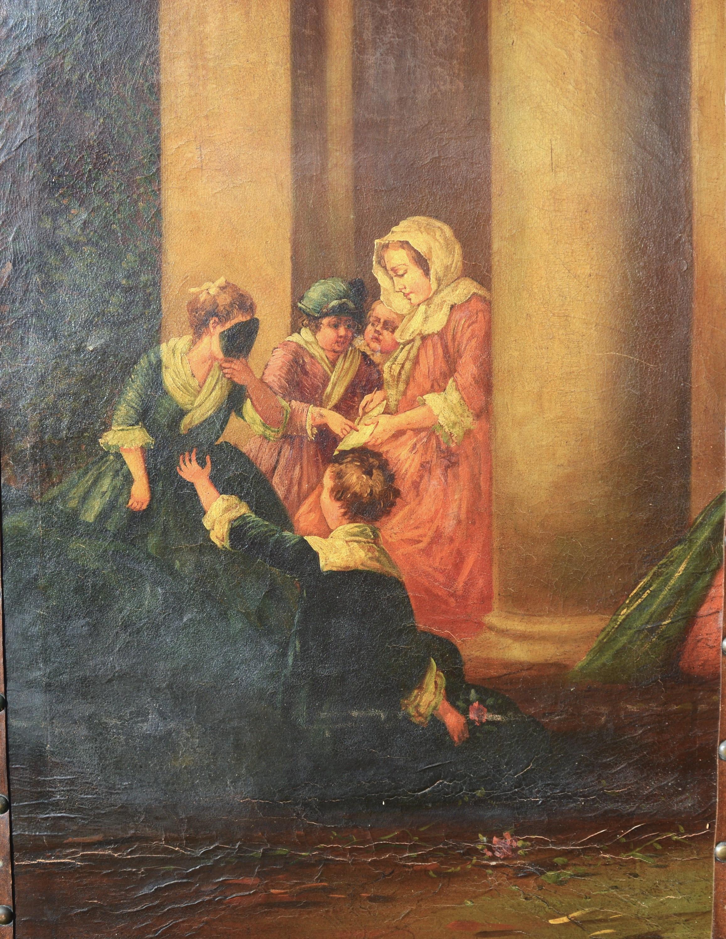Paravento in pelle dipinta del XVIII secolo in vendita 4