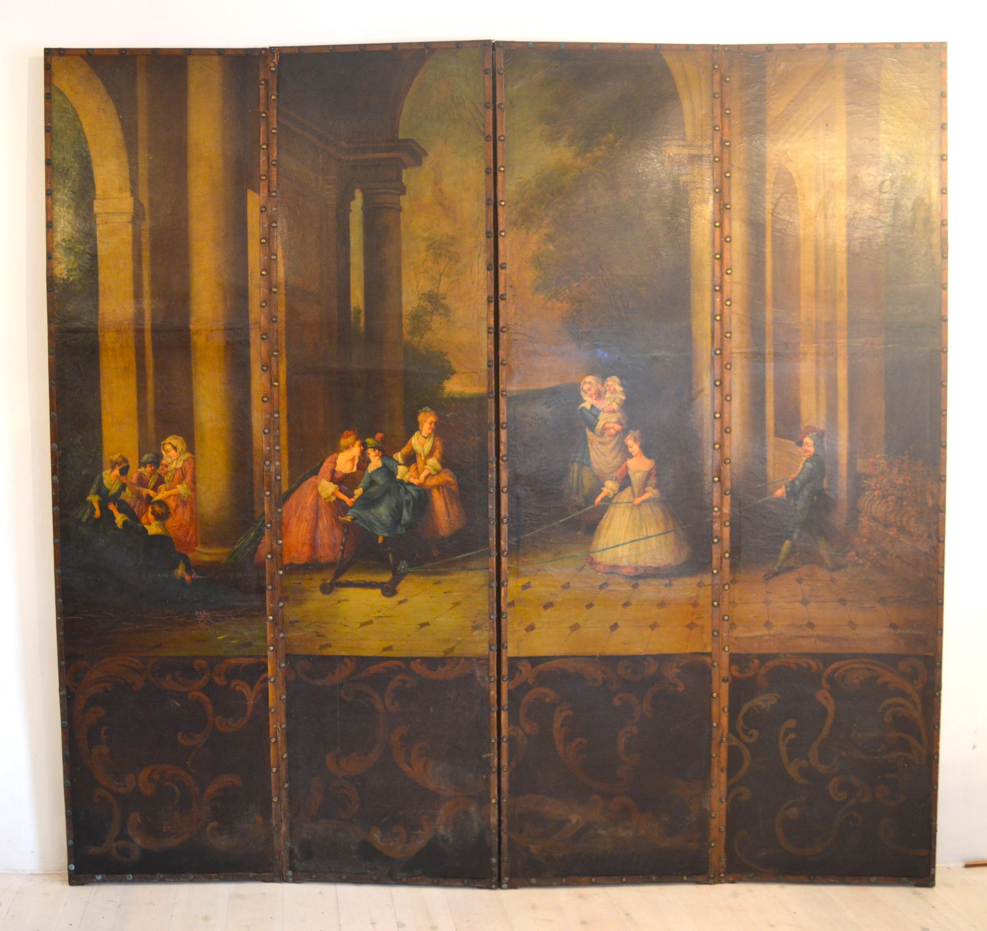 18th century painted leather screen For Sale 10
