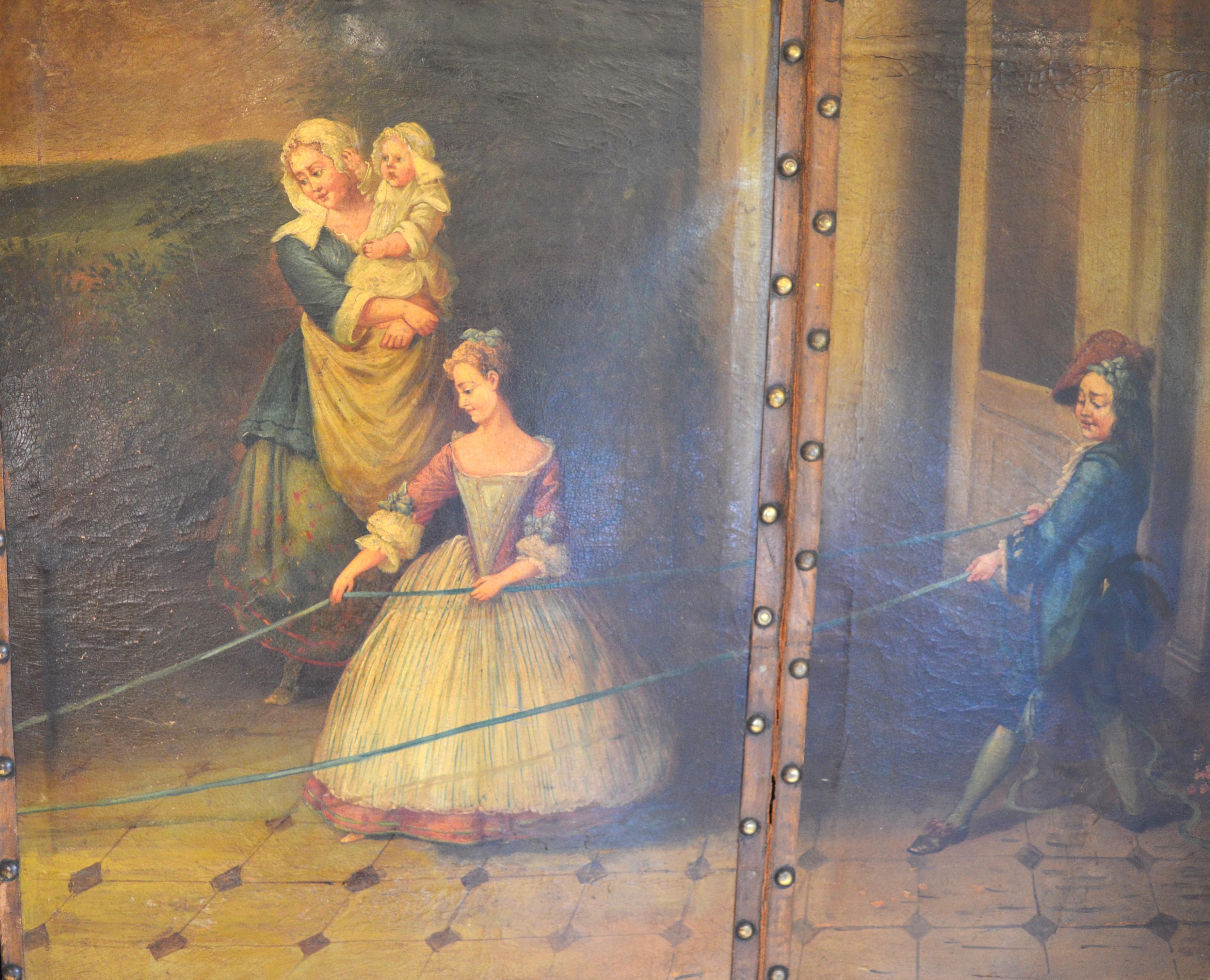 18th Century and Earlier 18th century painted leather screen For Sale