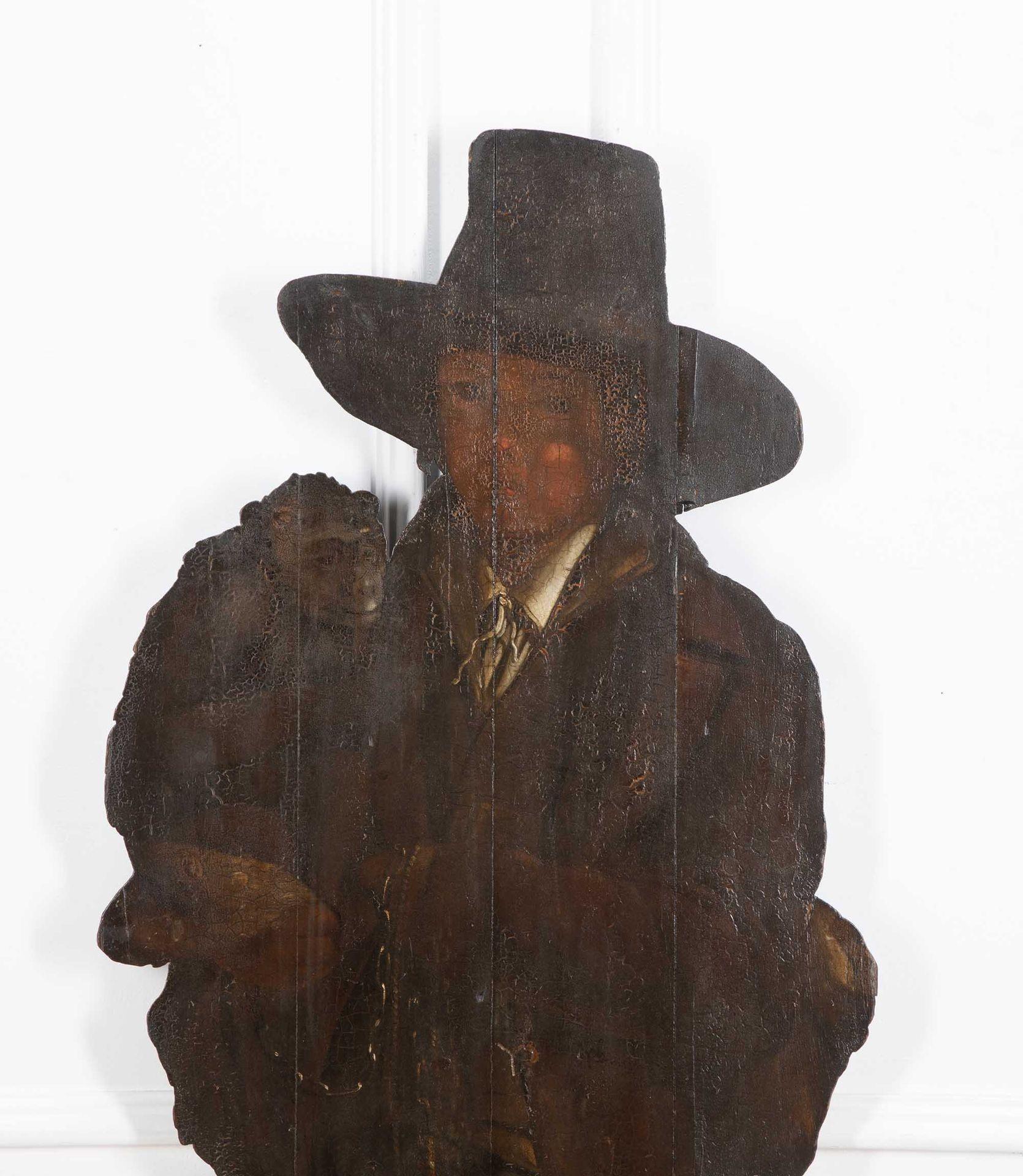 18th Century painted lifesize dummy board, featuring a cavalier holding a monkey. Original decoration.
Circa 1760.