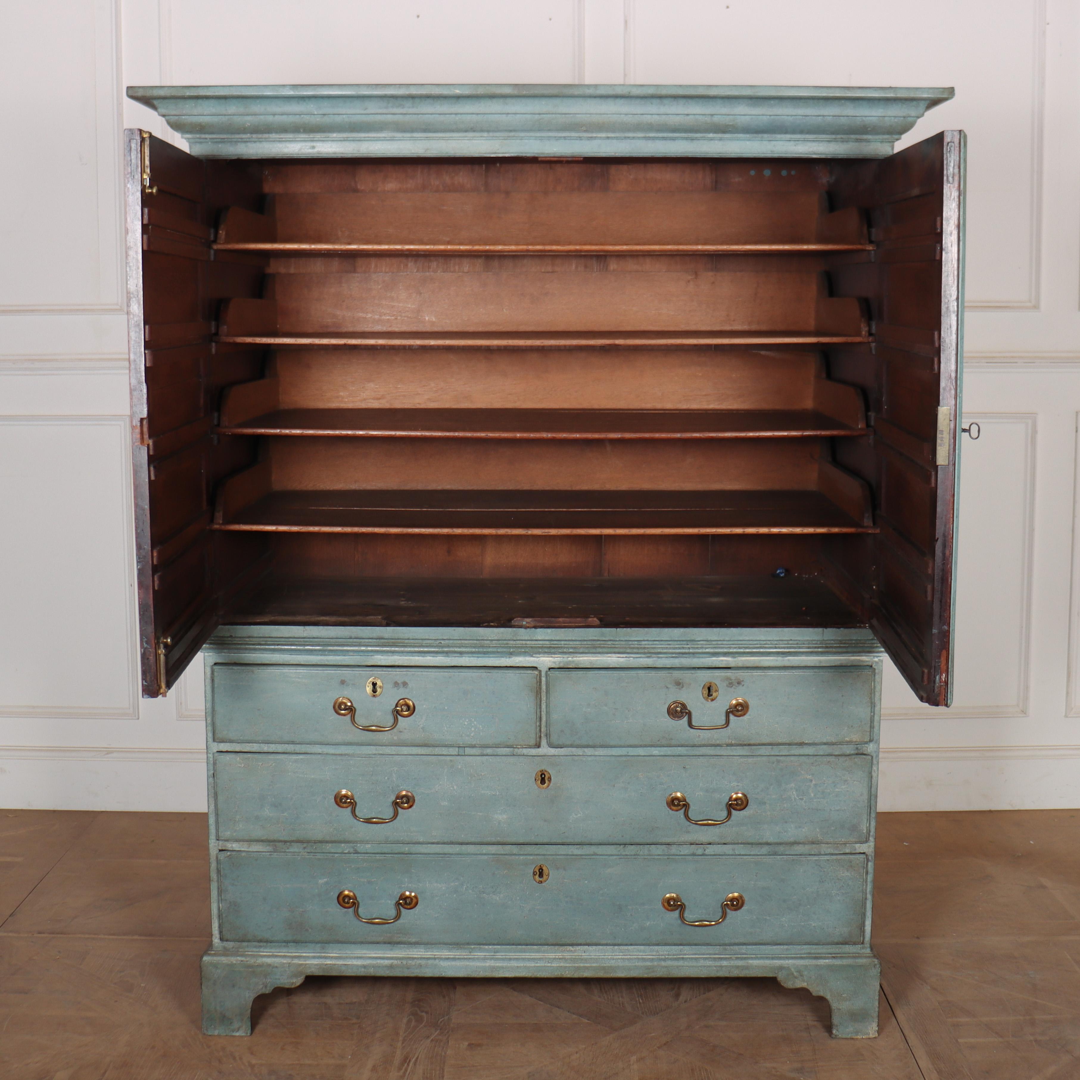 18th Century and Earlier 18th Century Painted Linen Cupboard For Sale