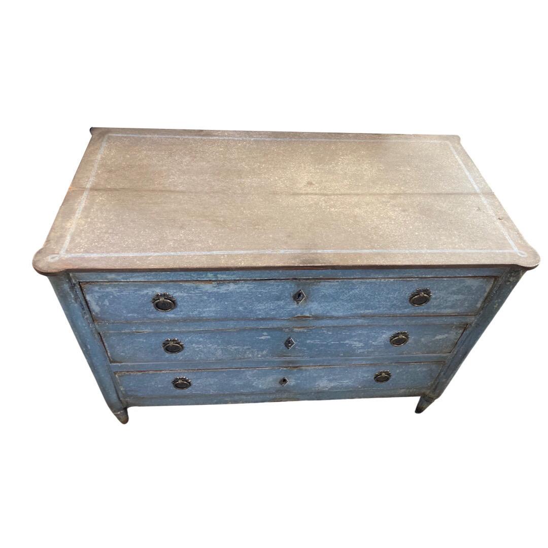 Hand-Carved 18th Century Painted Louis XVI Commode