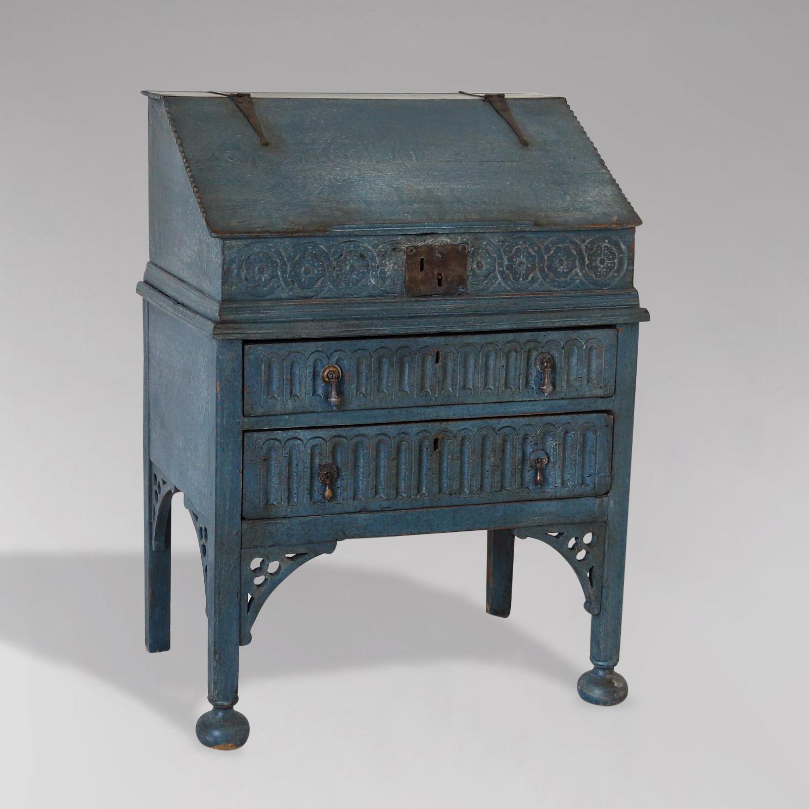 18th Century Painted Oak Bureau Bible Box on Stand For Sale 3