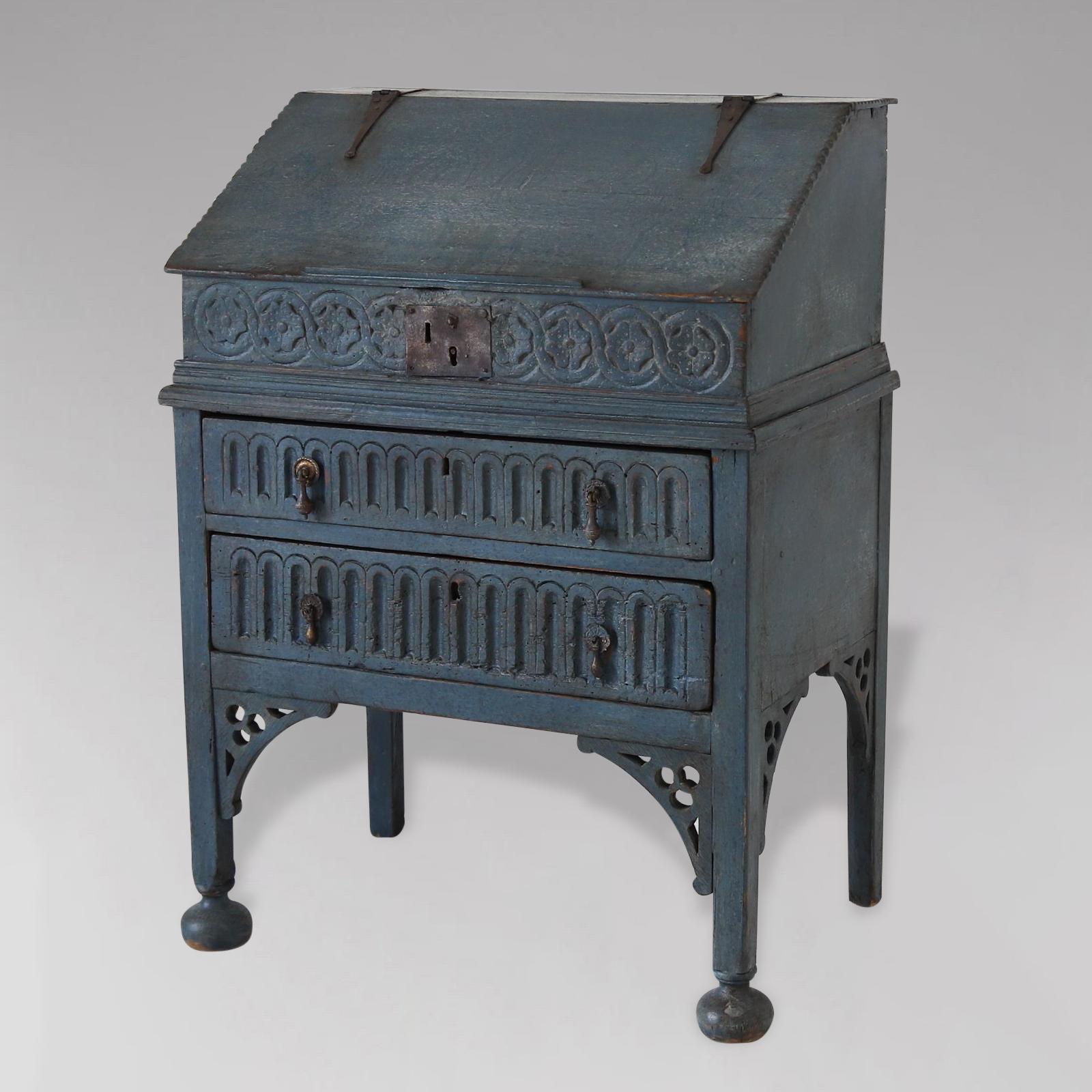 18th Century Painted Oak Bureau Bible Box on Stand For Sale 4