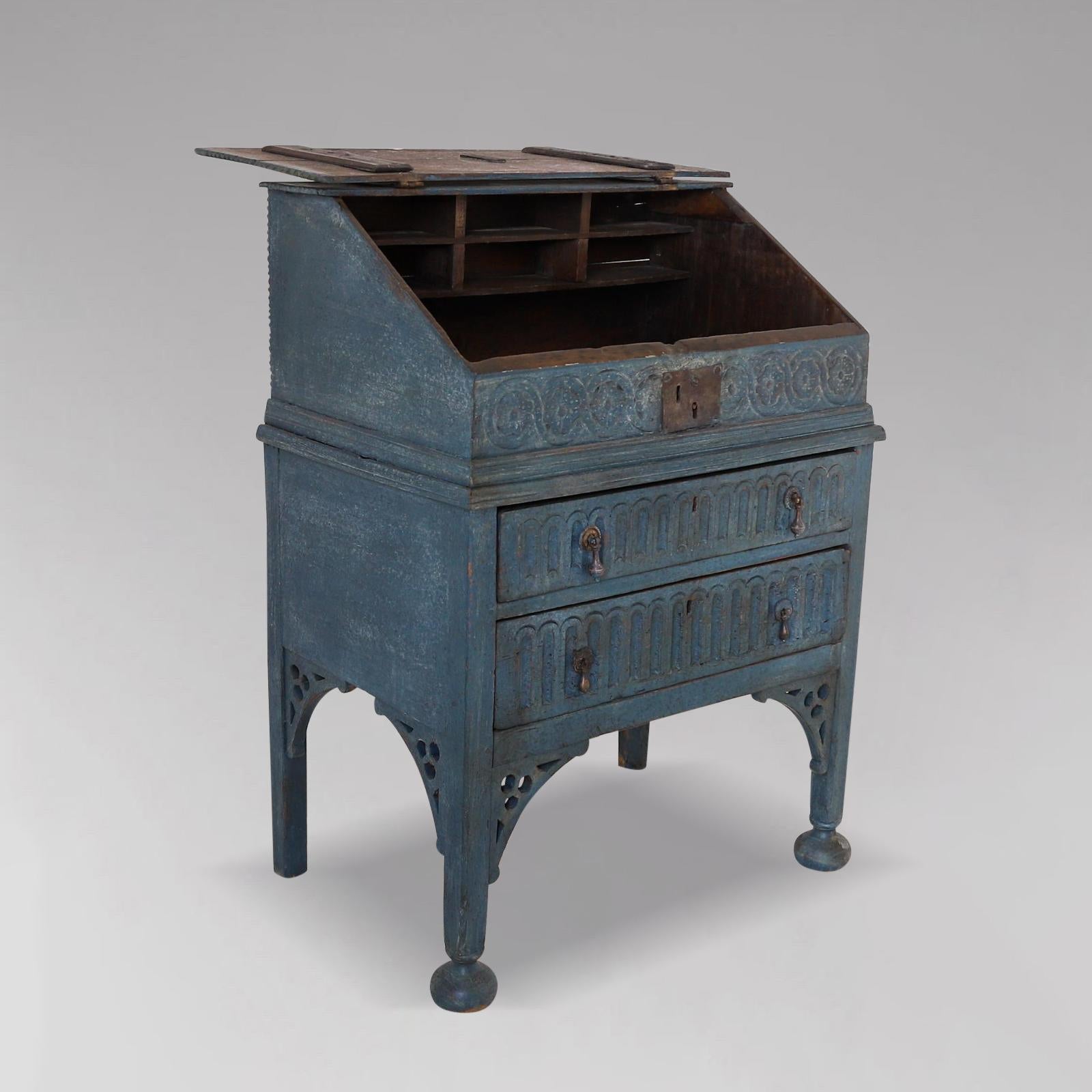 Georgian 18th Century Painted Oak Bureau Bible Box on Stand For Sale