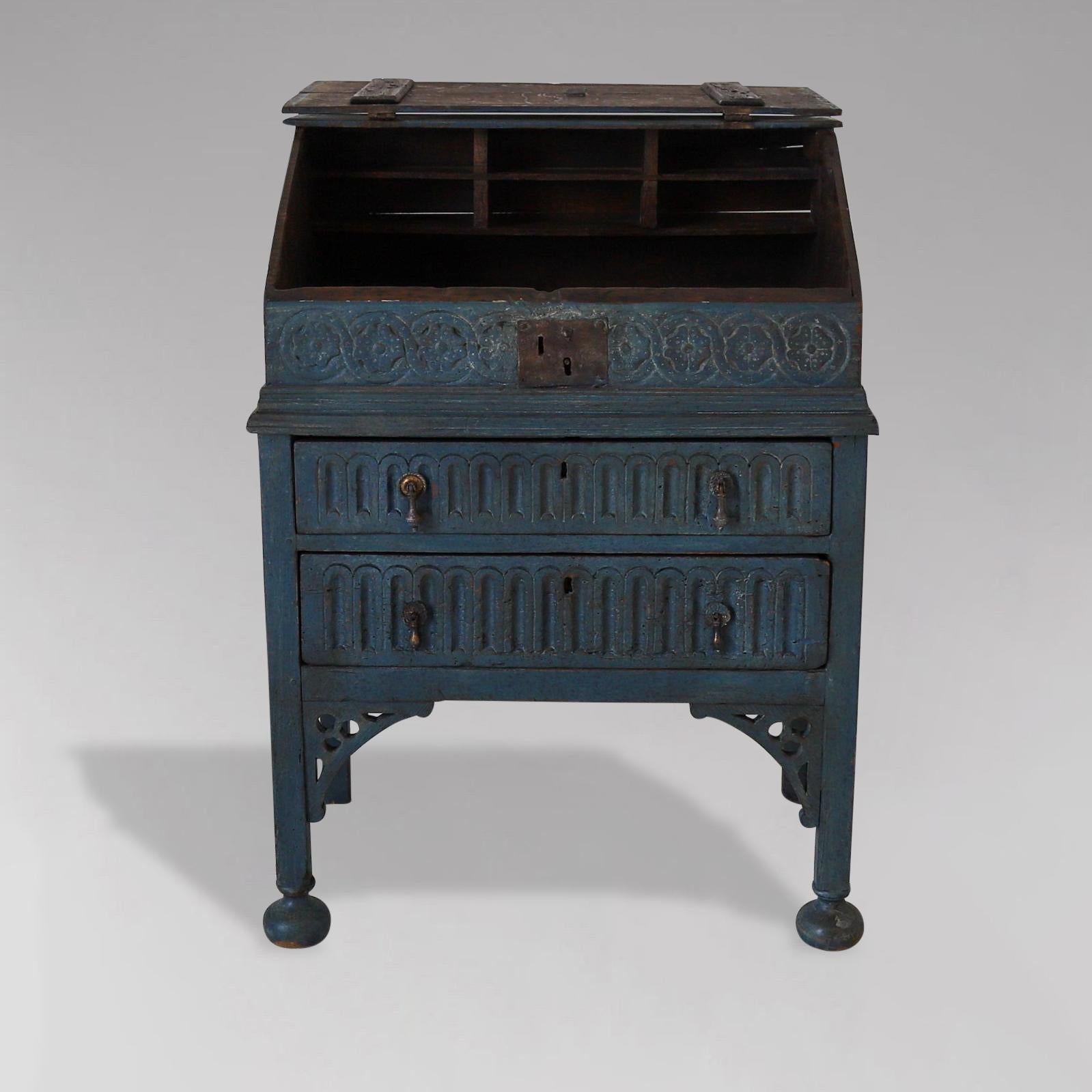 18th Century Painted Oak Bureau Bible Box on Stand For Sale 2