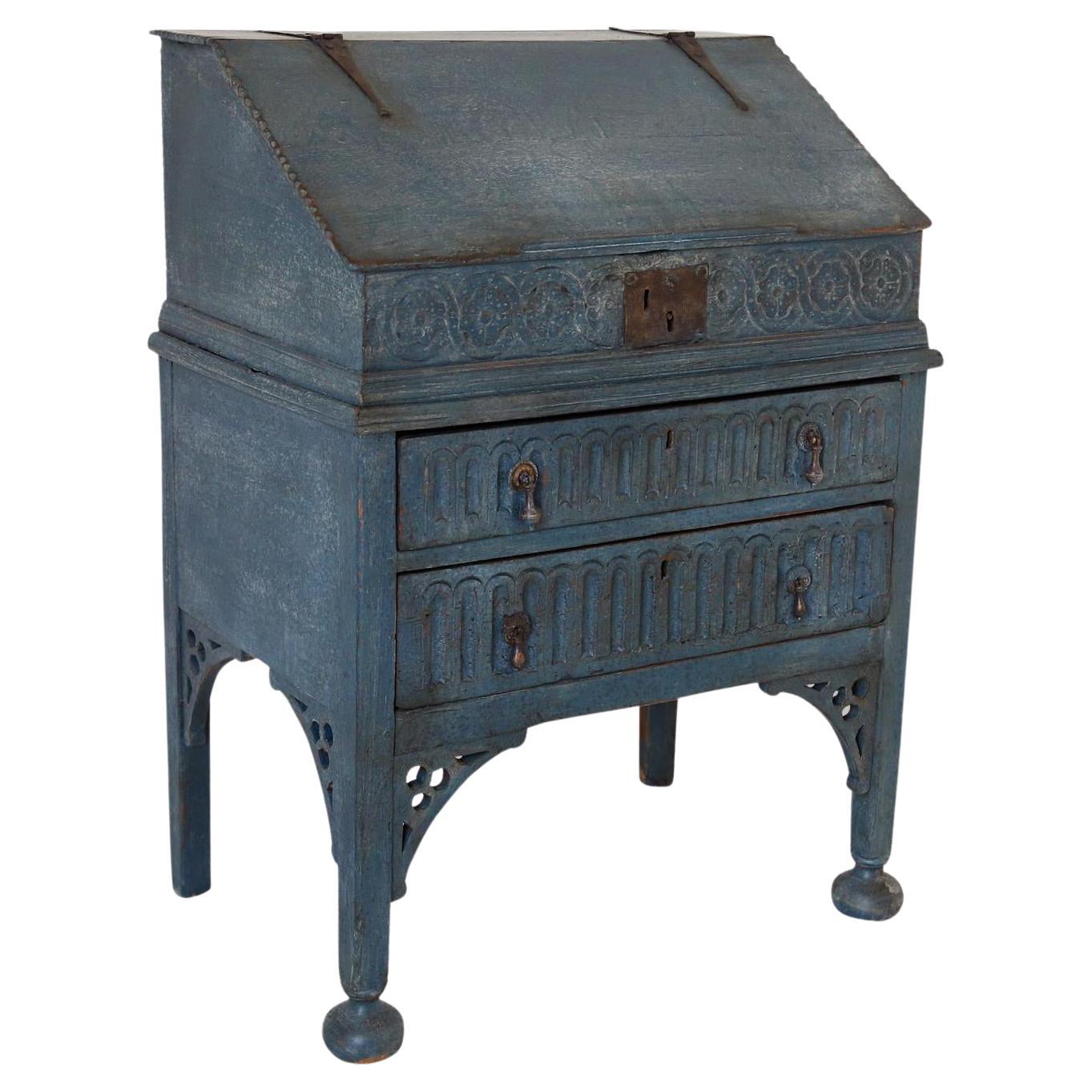 18th Century Painted Oak Bureau Bible Box on Stand