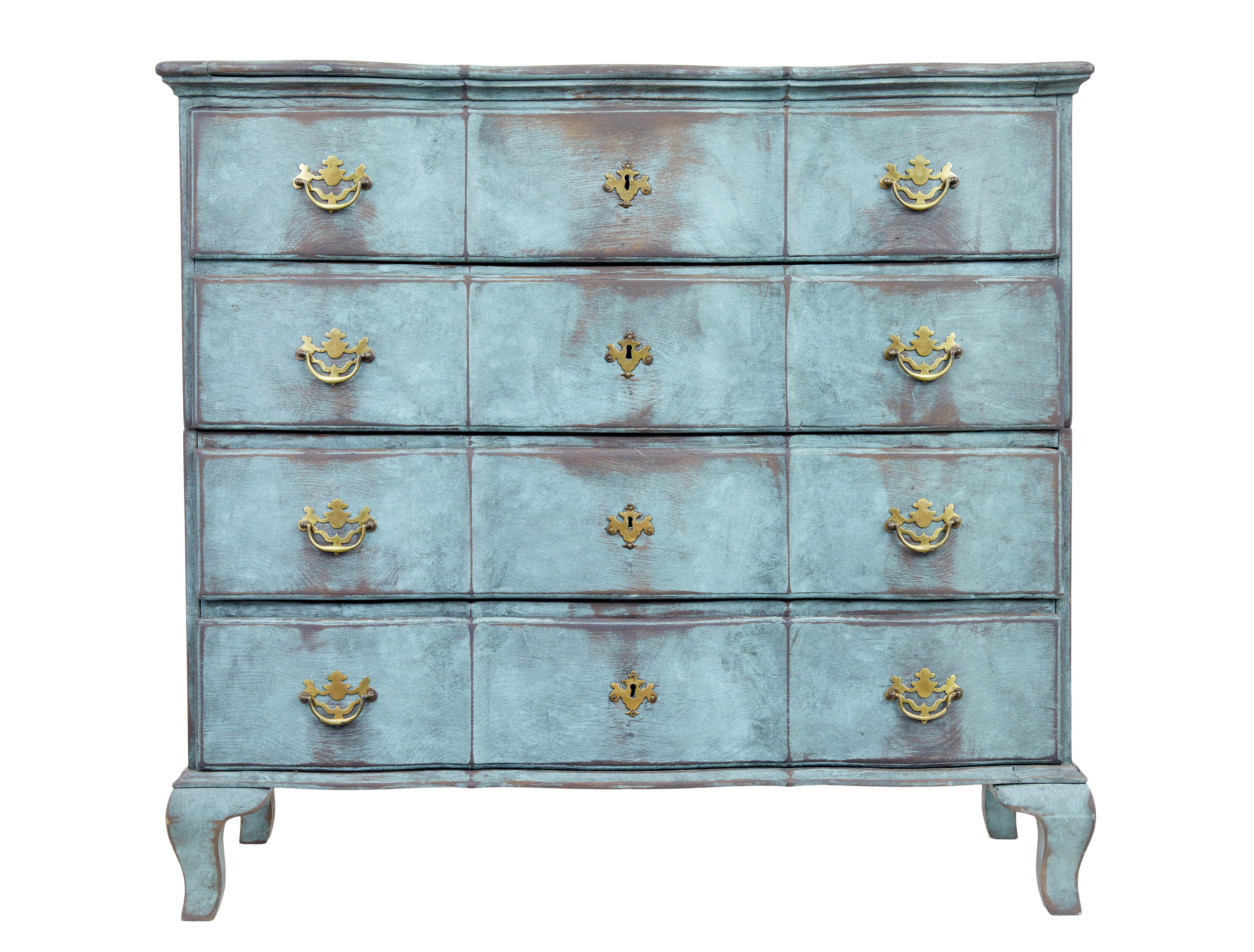 Swedish 18th century painted oak Scandinavian baroque chest of drawers For Sale
