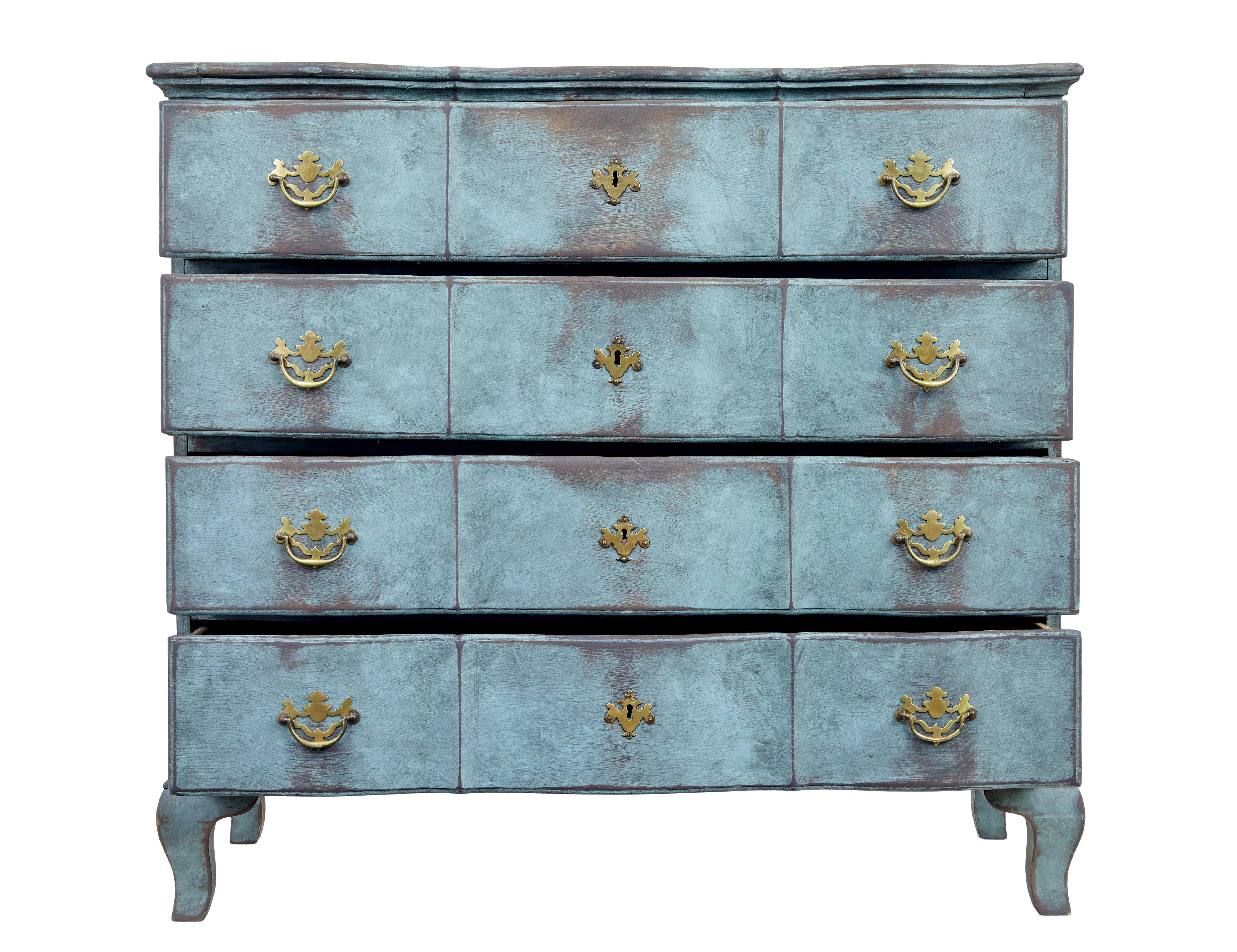 Hand-Crafted 18th century painted oak Scandinavian baroque chest of drawers For Sale