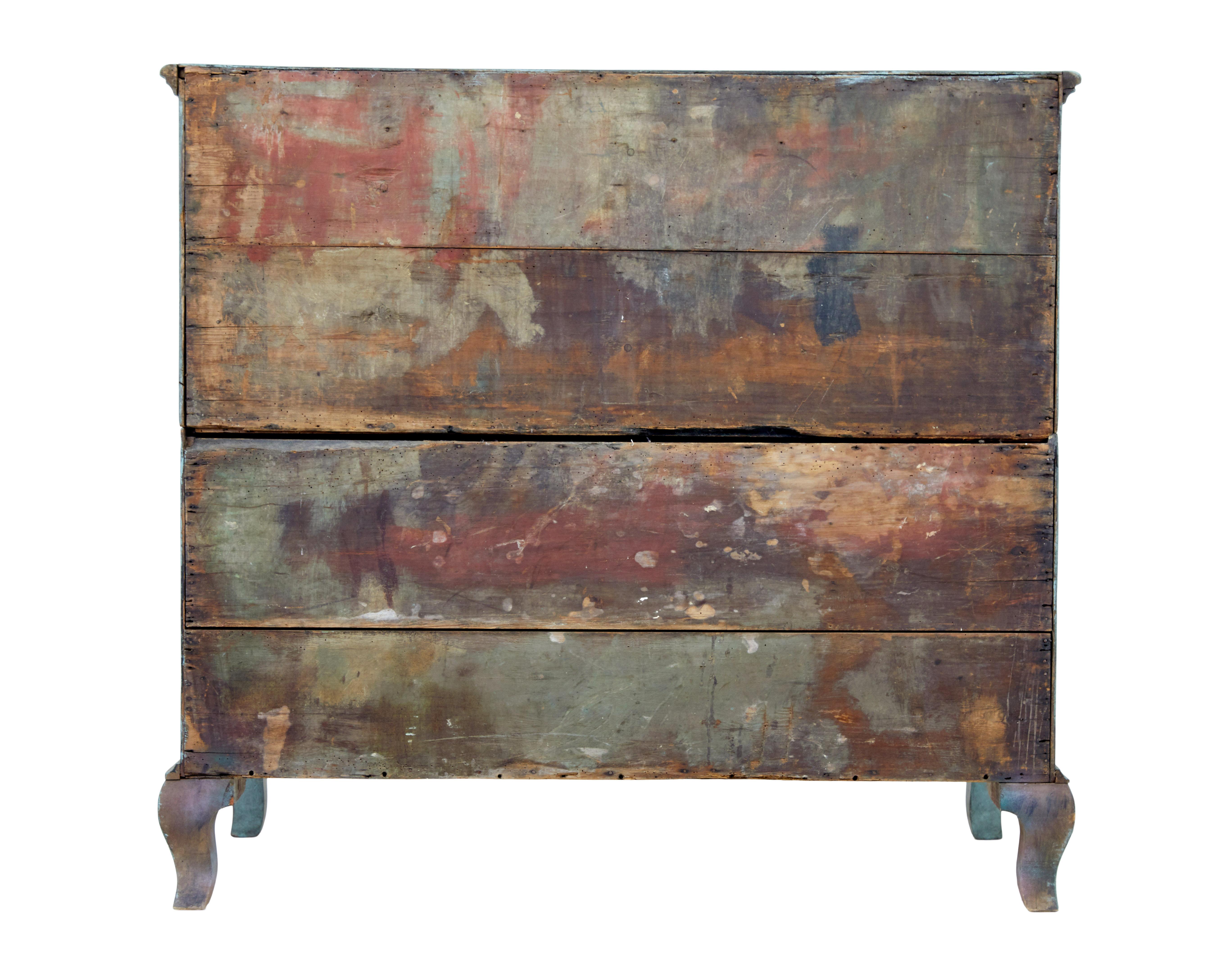 18th Century 18th century painted oak Scandinavian baroque chest of drawers For Sale
