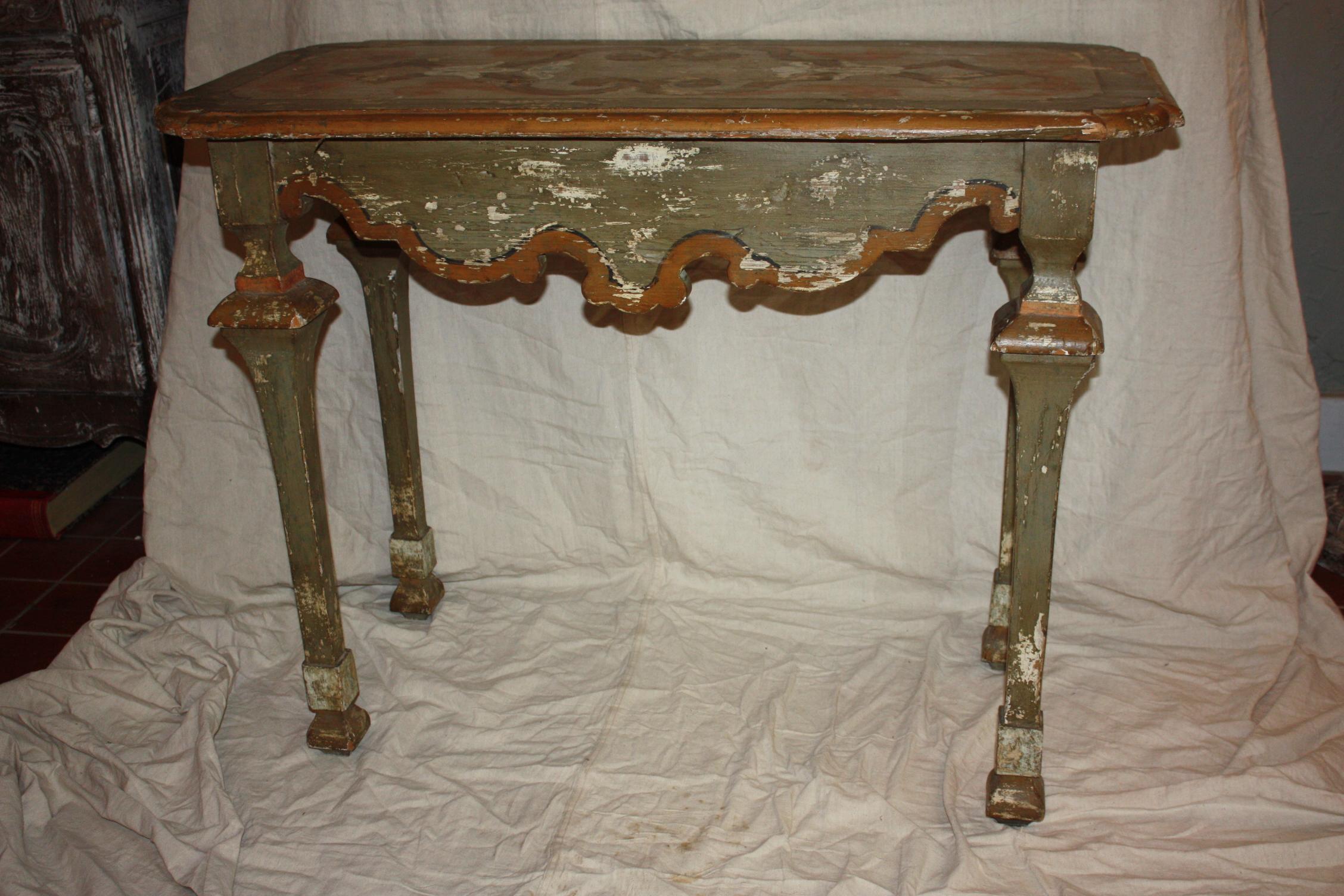 18th century Rococo Italian console with original paint all with gorgeous patina, origin: Italy, circa 1790.
 