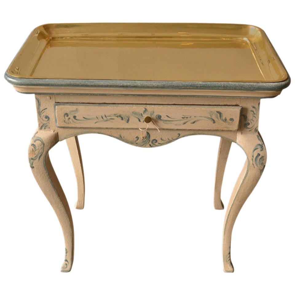 18th Century Painted Rococo Side Table with Brass Tray For Sale