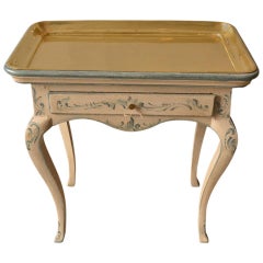 Antique 18th Century Painted Rococo Side Table with Brass Tray