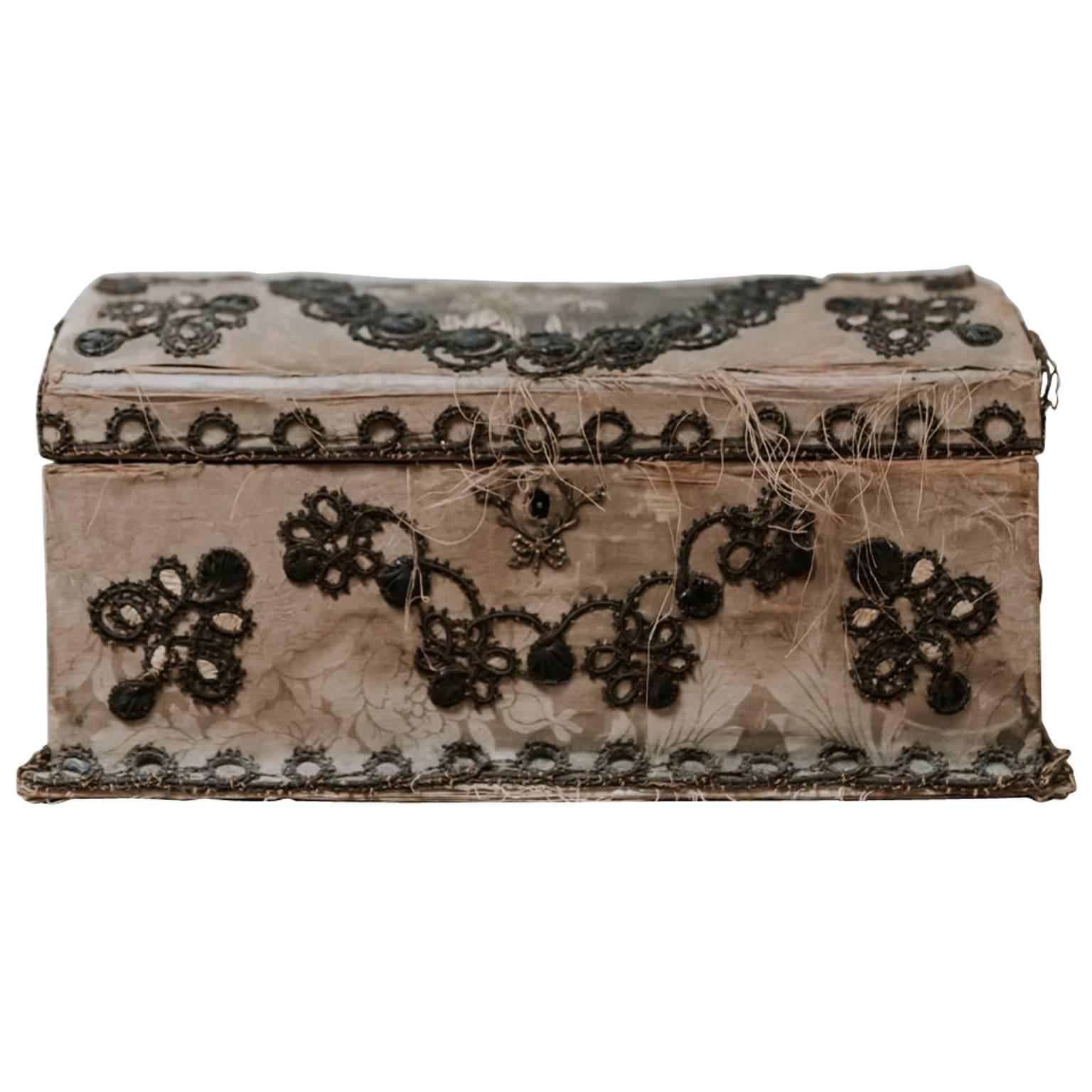 18th Century Painted Silk Jewelry Box For Sale