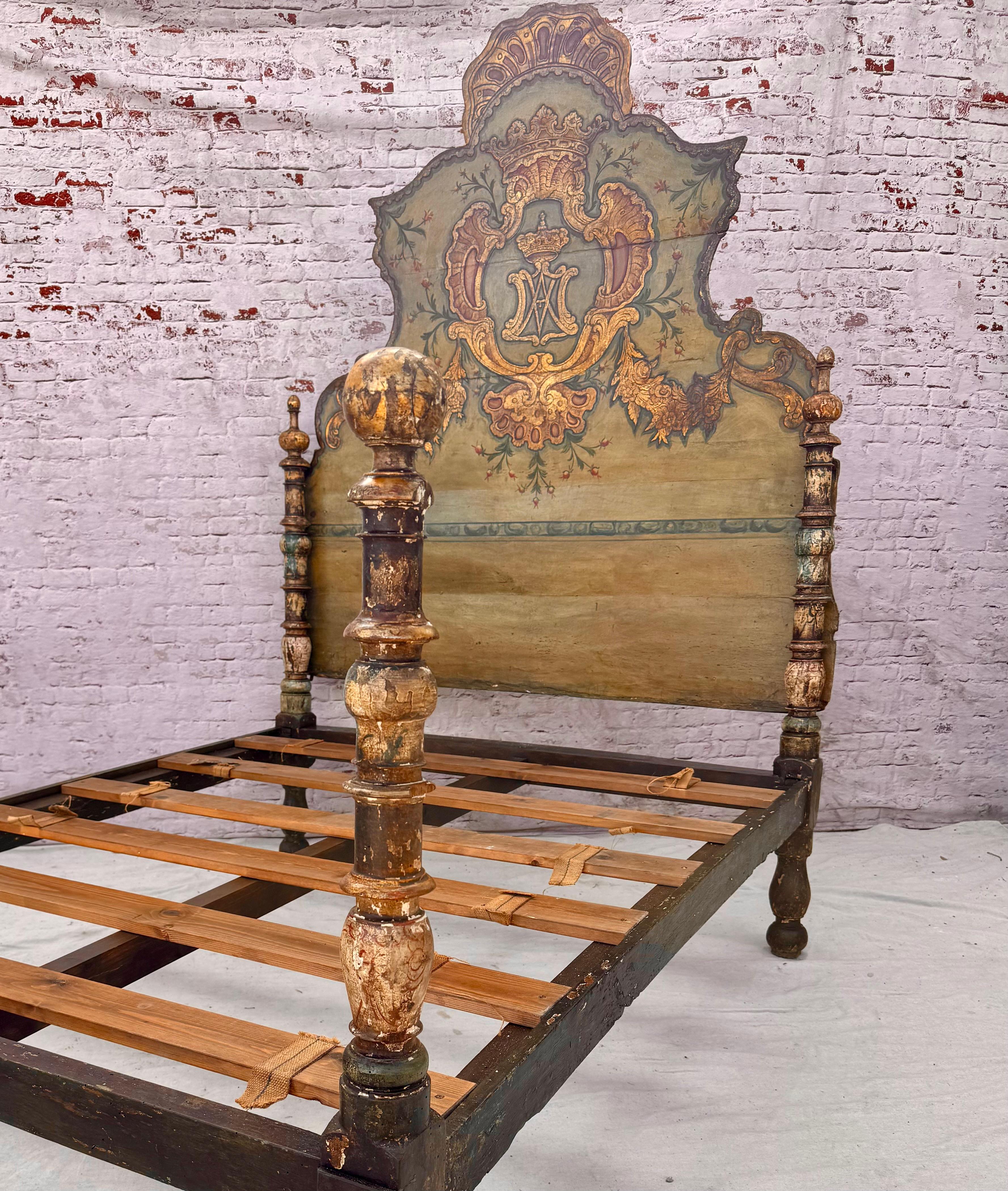 Wood 18th Century Painted Venetian Bed or Headboard