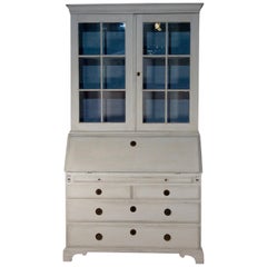 18th Century Painted Gustavian Swedish Bureaux Glazed Bookcase - White 