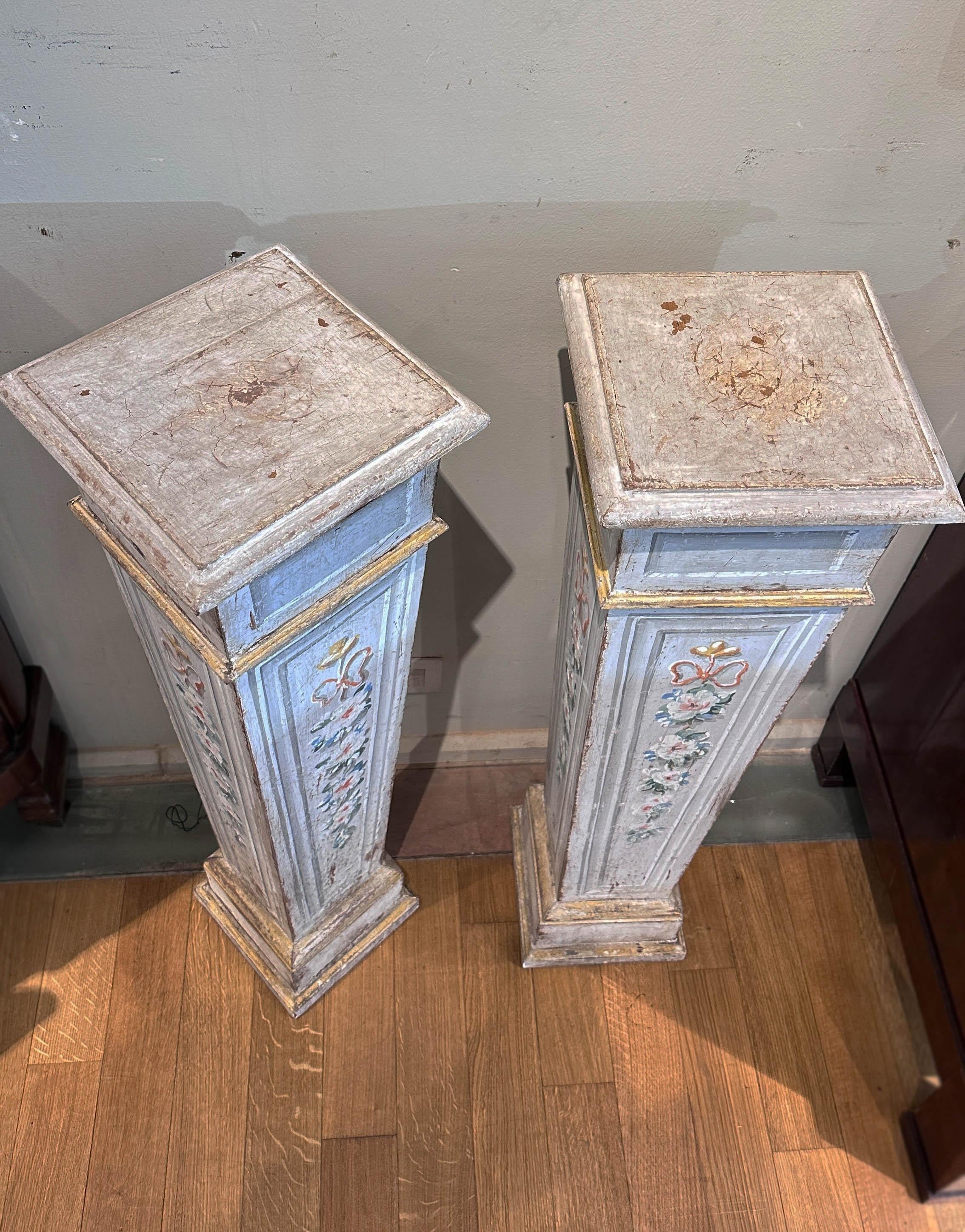 Painted 18th CENTURY PAINTED WOOD COLUMNS For Sale