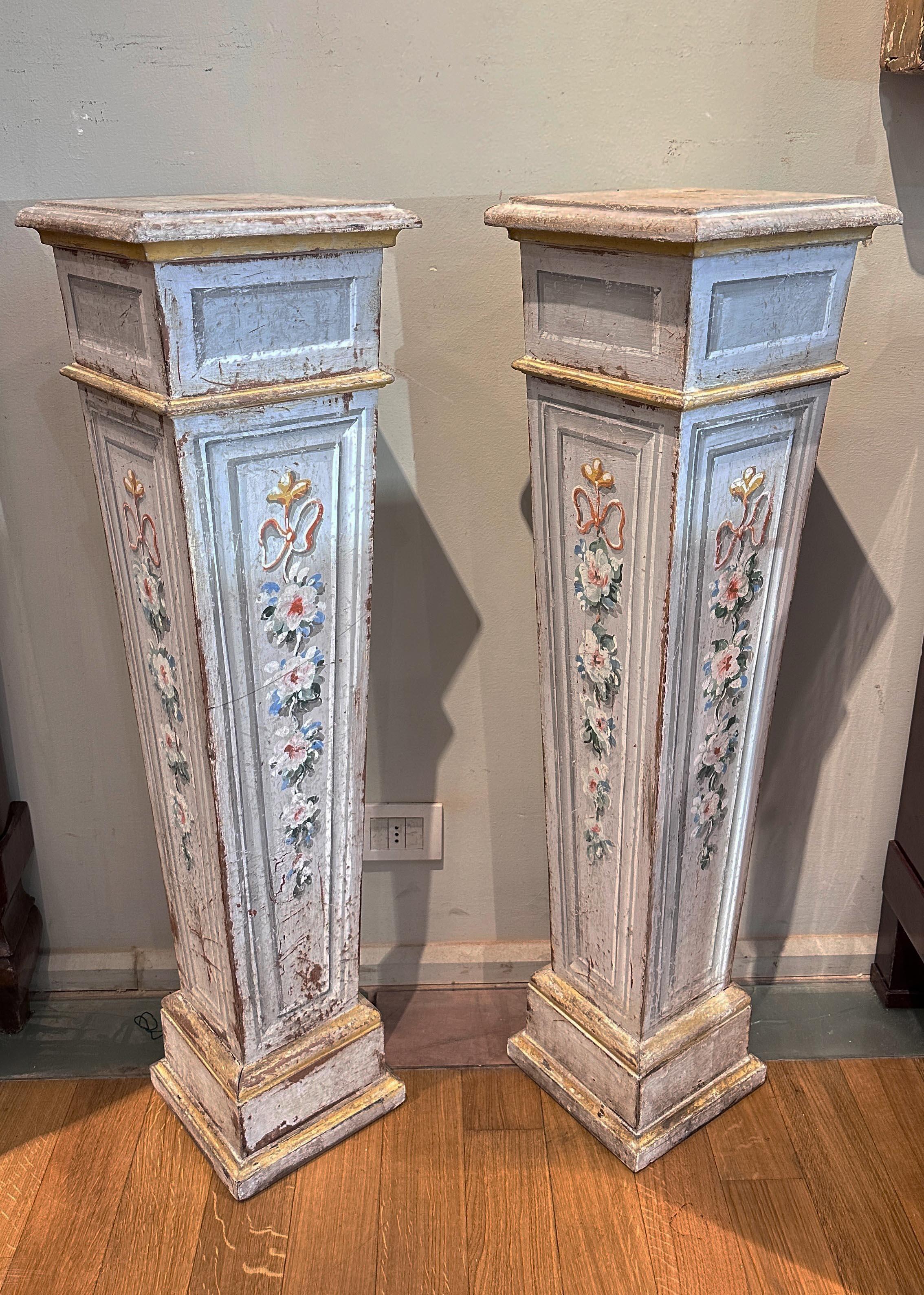 18th CENTURY PAINTED WOOD COLUMNS In Good Condition For Sale In Firenze, FI