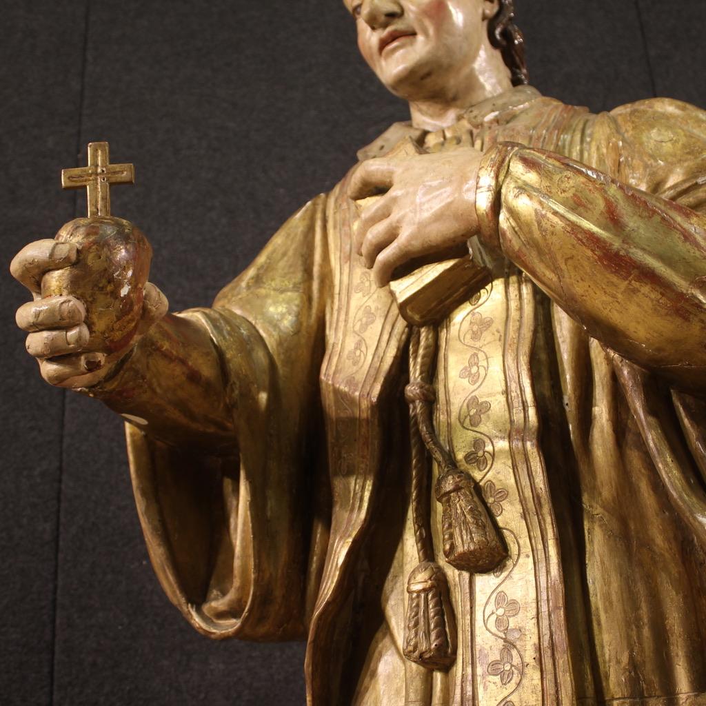 Français Sculpture religieuse française en bois peint du 18ème siècle Saint François de vente 1730 en vente