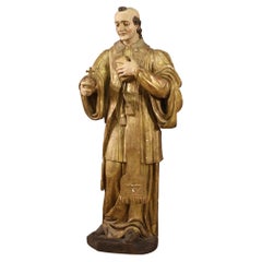 Siglo XVIII Madera Pintada Escultura Religiosa Francesa San Francisco De Sales 1730