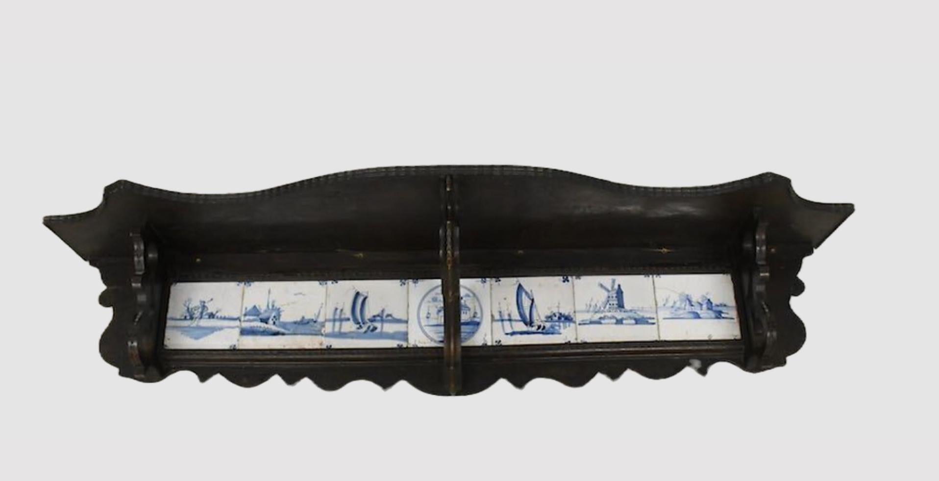 18th Century Painted Wooden Shelf With Delft Tiles For Sale 9