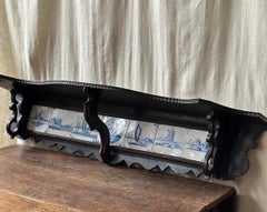 18th Century Painted Wooden Shelf With Delft Tiles