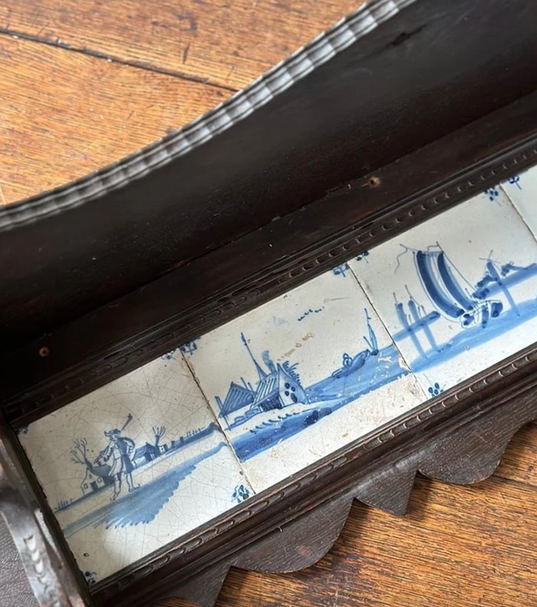 18th Century Painted Wooden Shelf With Delft Tiles For Sale 4