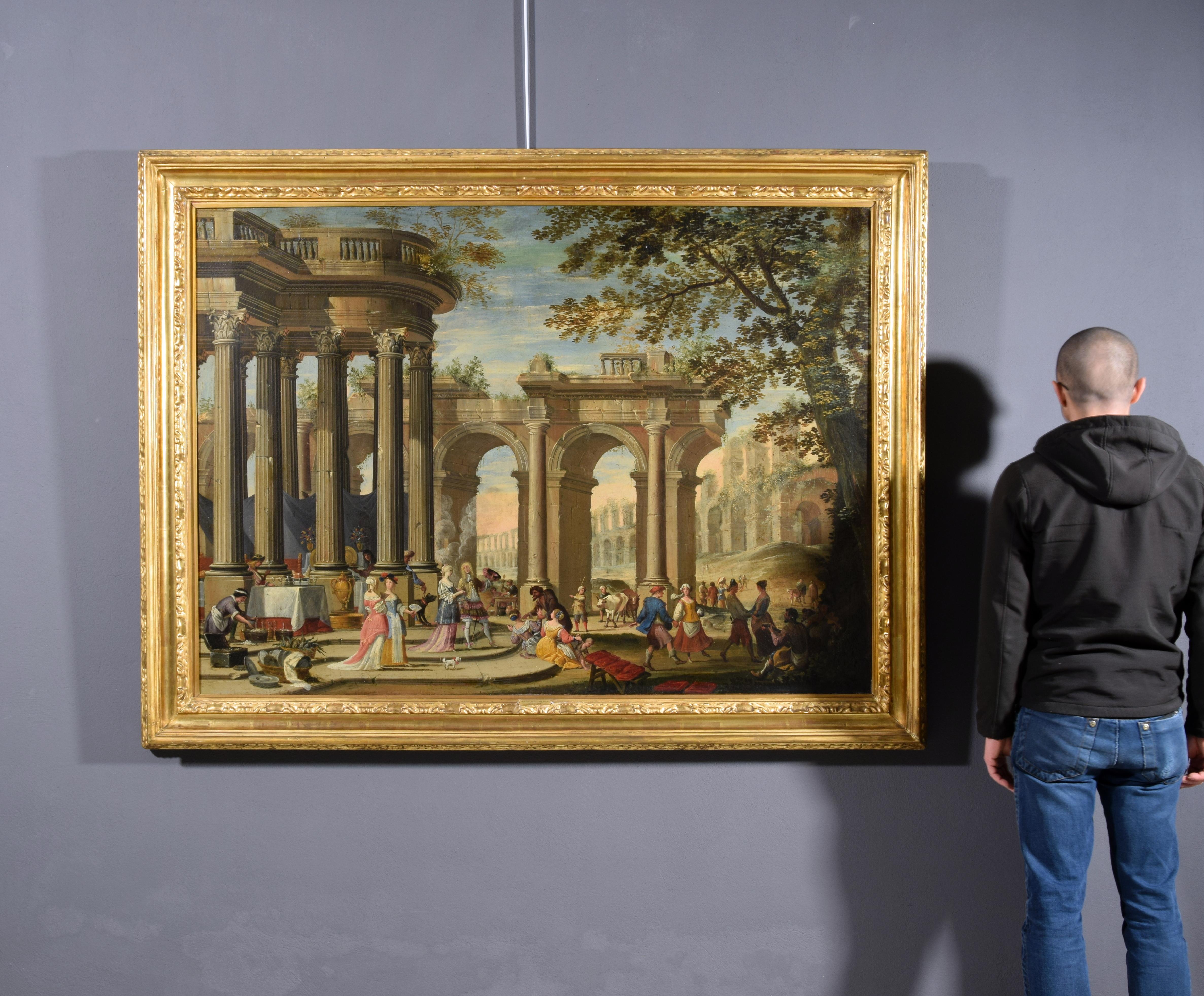18th Century, Painting Architectural Capriccio, att. to Isaac De Moucheron For Sale 4