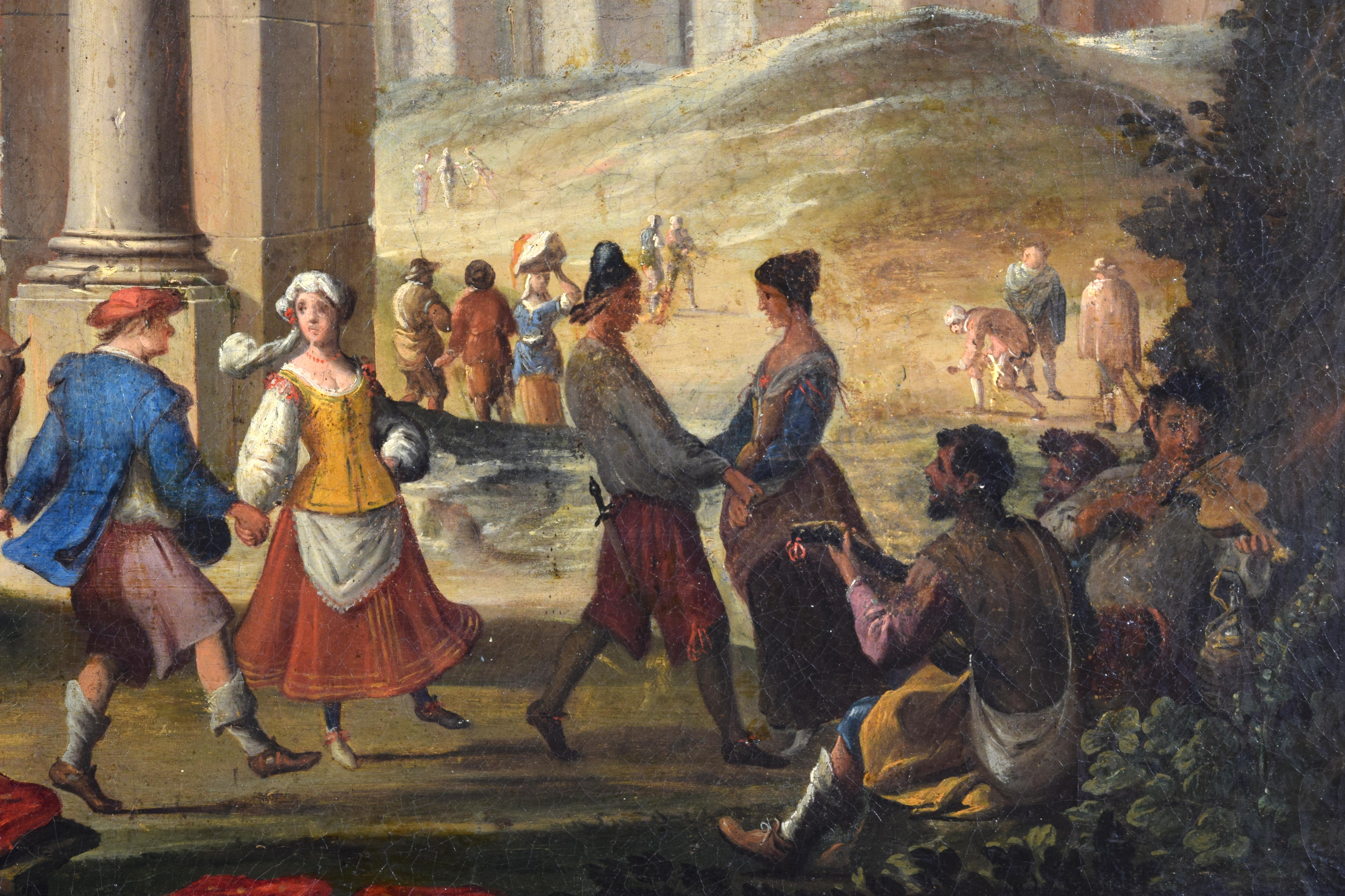 18th Century, Painting Architectural Capriccio, att. to Isaac De Moucheron For Sale 8